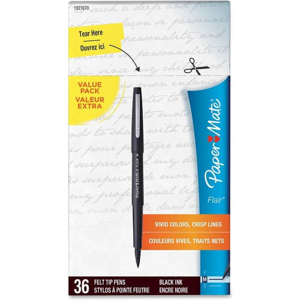 Paper Mate Flair Felt Tip Pens, Medium Point, Smudge-Resistant Ink (Black, 36 Pack) xkra6