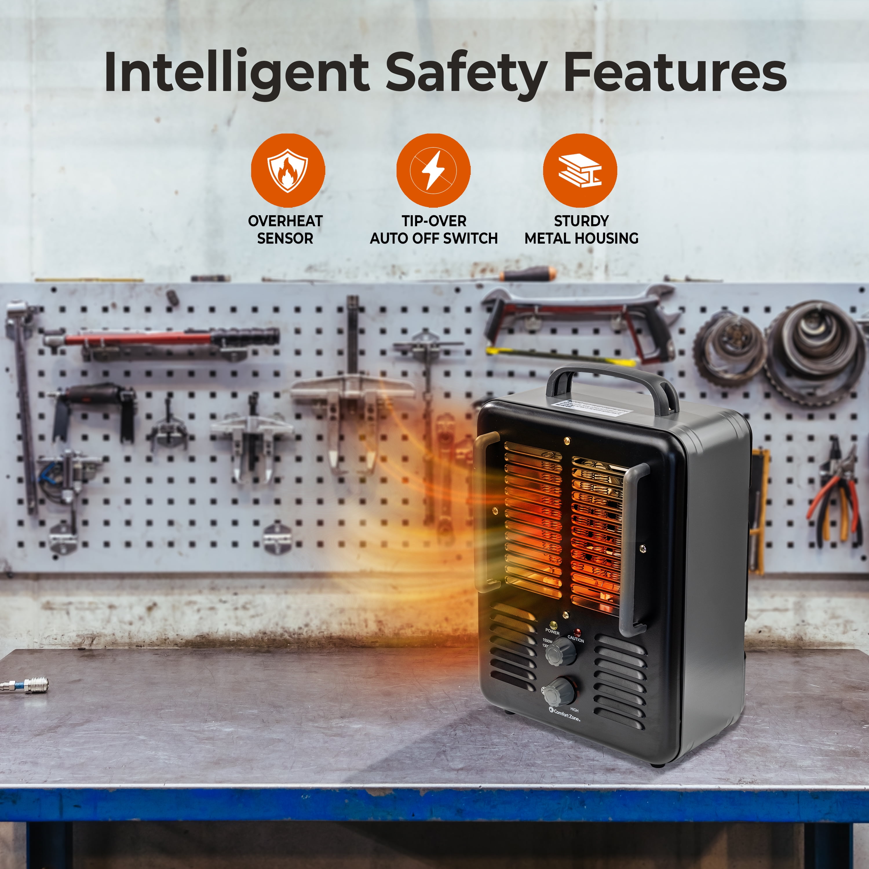 Comfort Zone Milkhouse Utility Space Heater with Adjustable Thermostat (Black, 1500 Watt) vwdzo