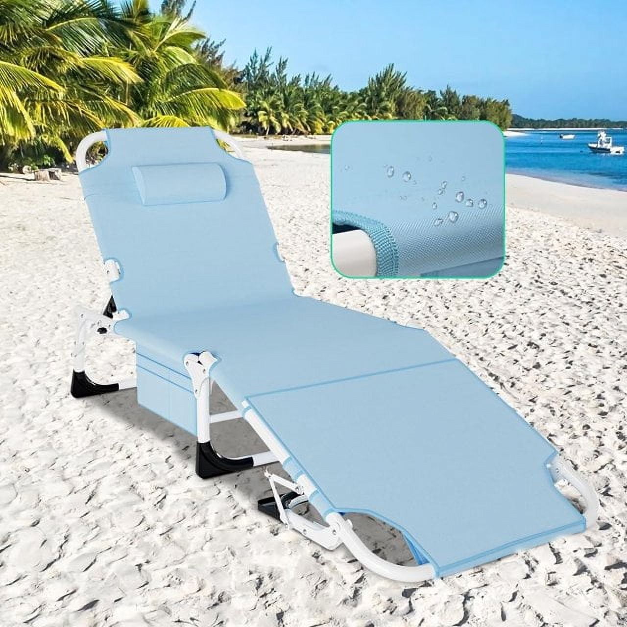 Lilypelle 3-in-1 Folding Sun Tanning Lounge Chair with Face Hole and 5 Adjustable Positions (Blue, 75.2 in x 25.6 in) 6vfq8