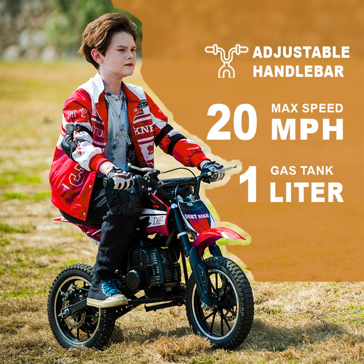 SAY YEAH 50cc Gas Powered Off-Road Dirt Bike for Kids, Automatic Transmission, Durable Steel Frame (Red, 46 in x 46 in x 14 in) iuk8x