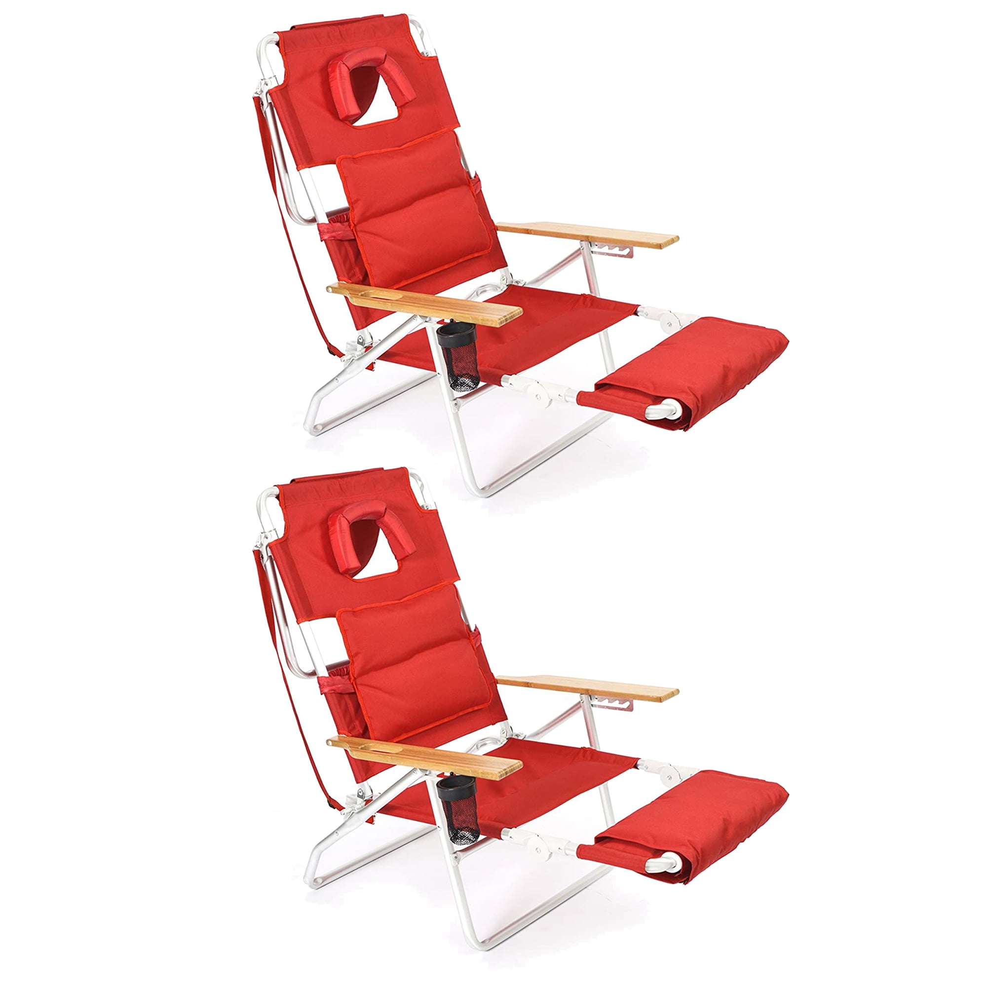 Ostrich Deluxe 3N1 Padded Sports Chair with Footrest, Heavy-Duty Folding Beach Lounger (Red, 2 Pack) 0dovd