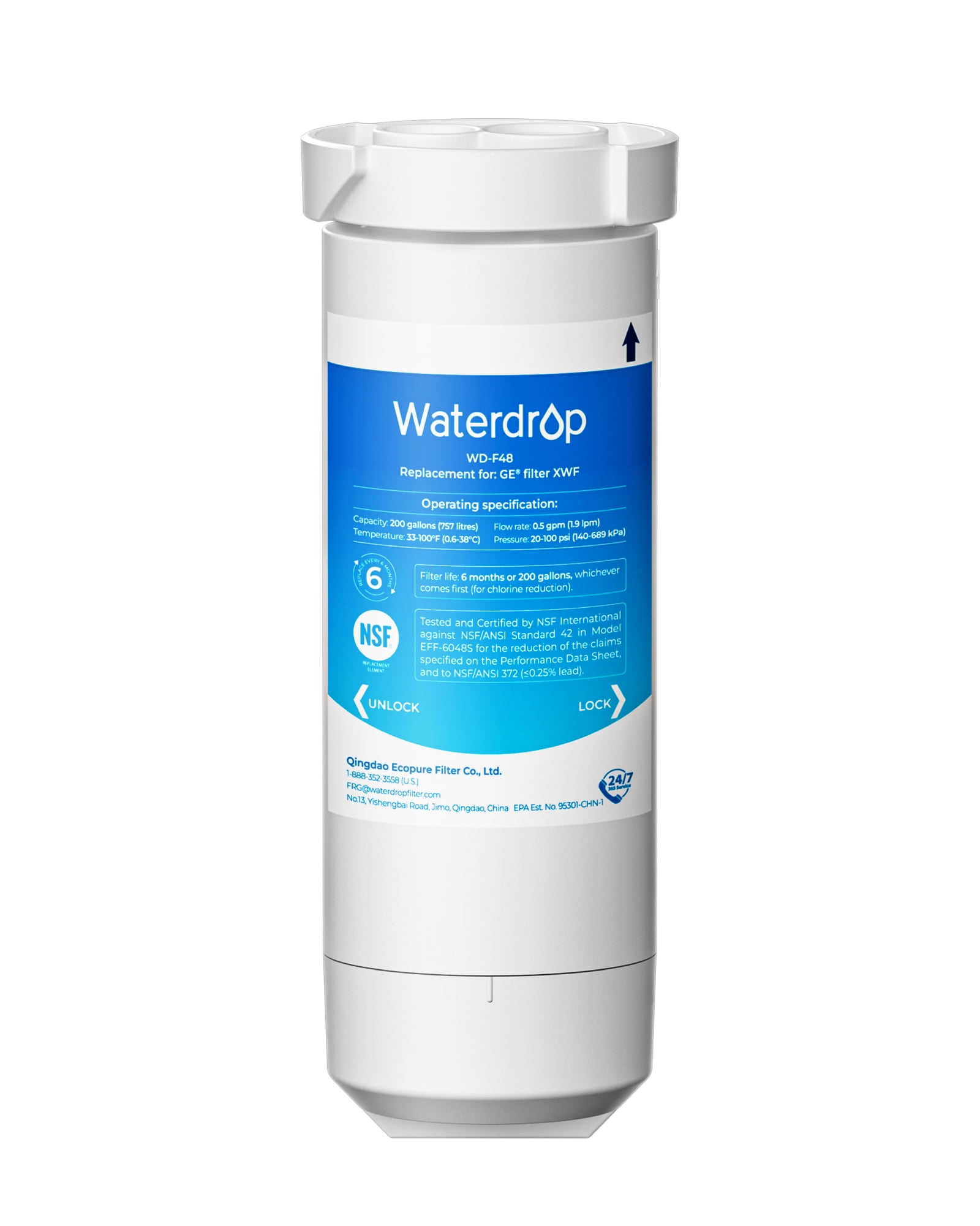 Waterdrop XWF Refrigerator Water Filter Replacement for GE XWF (1 Pack) bsr67