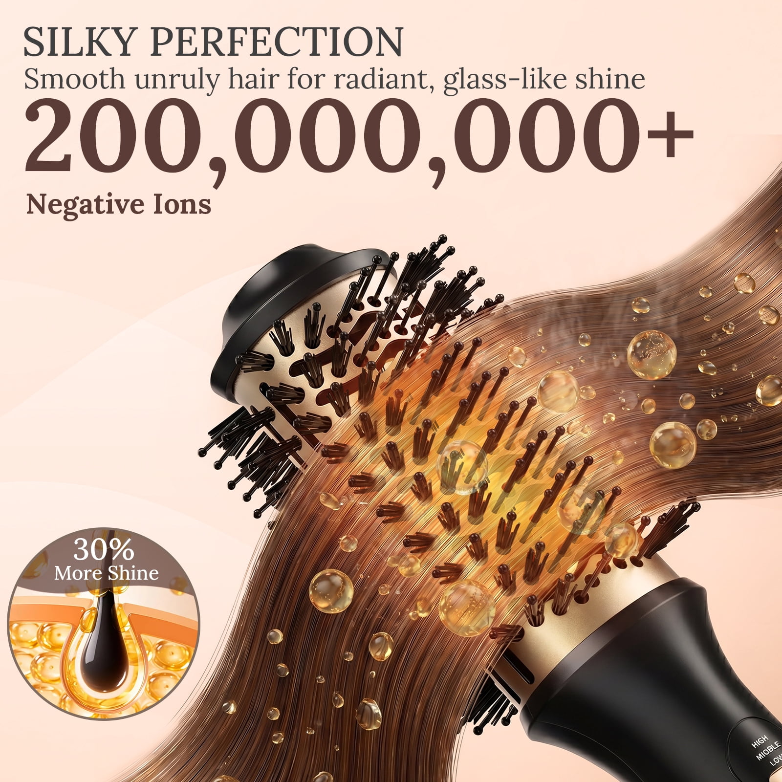 NEXPURE 4-in-1 Hot Air Brush Hair Dryer with Negative Ion Ceramic Titanium Barrel (Gold, 1 Unit) ko0dd