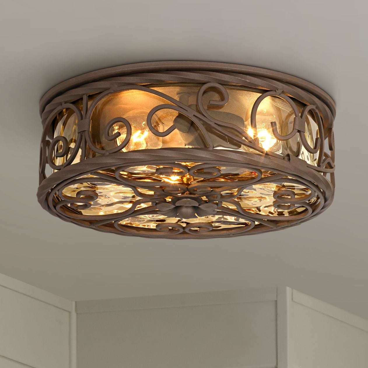 John Timberland Casa Seville Rustic Farmhouse Flush Mount Outdoor Ceiling Light Fixture (Dark Walnut, 12 in Wide) 43byl