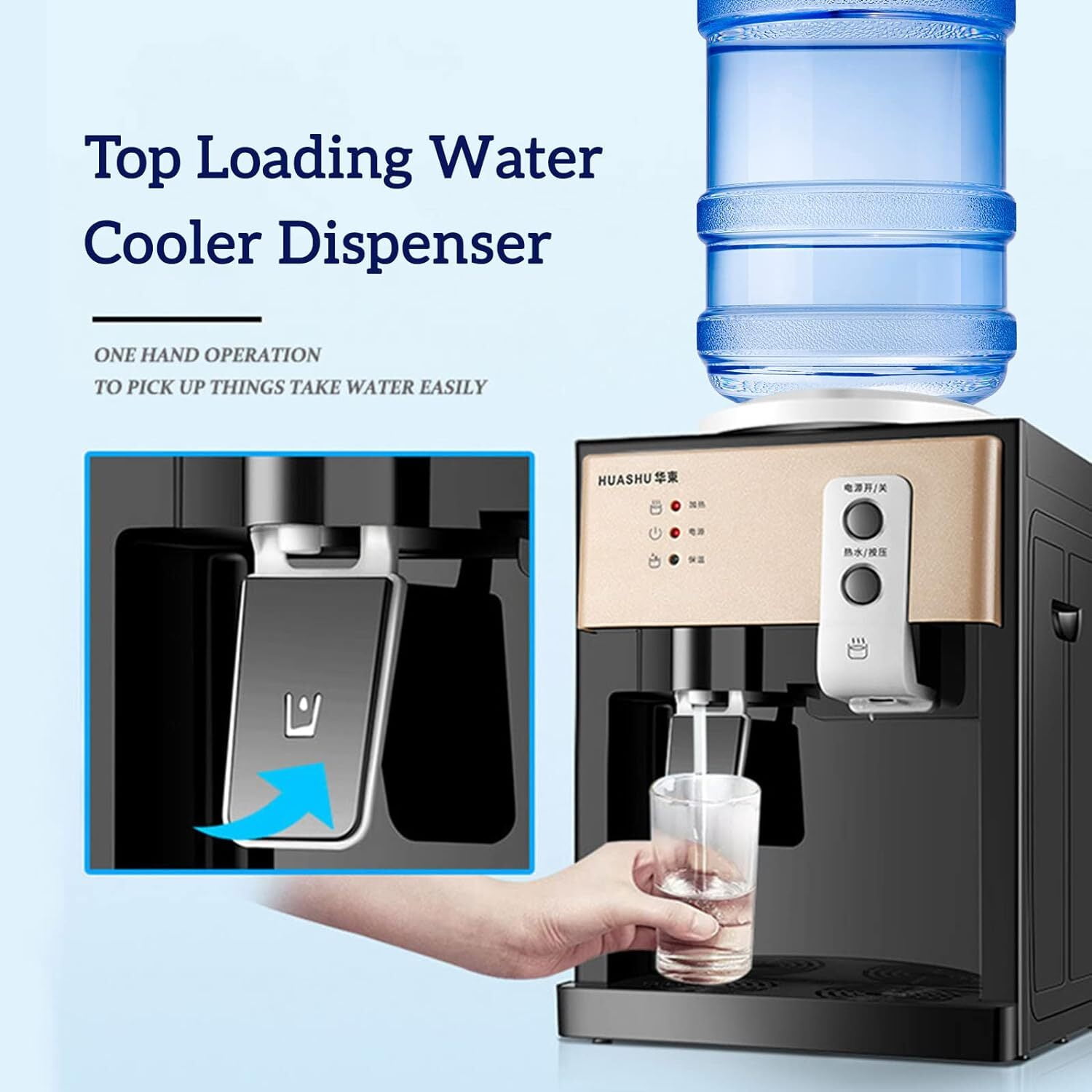 Generic Top Loading Countertop Water Dispenser with Hot and Cold Temperature Settings (Black, 1.2 to 5 Gallon Capacity) kk2rt