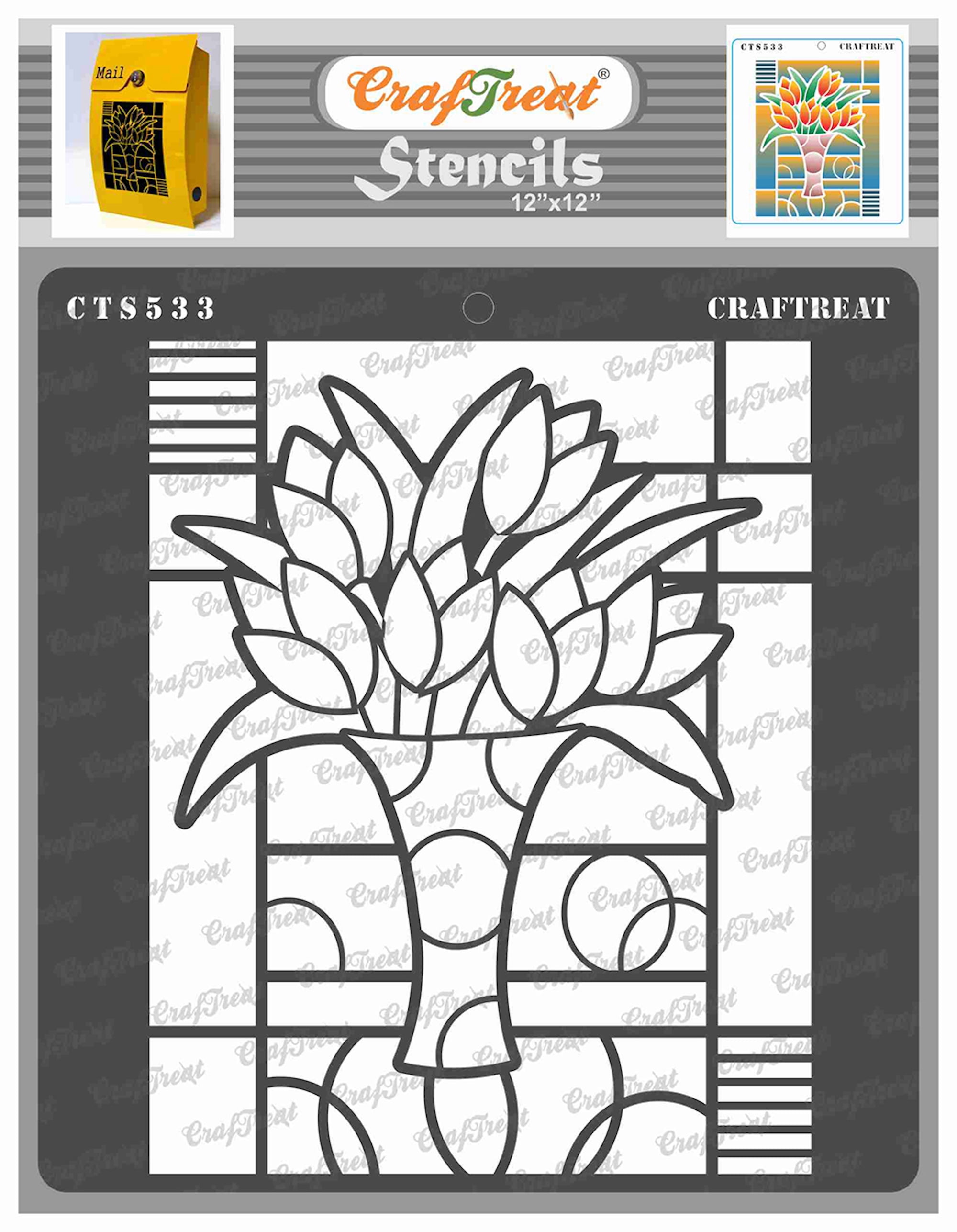 CrafTreat Stained Glass Flower Vase Painting Stencil for DIY Crafts (Clear, 12 in x 12 in) zw81j