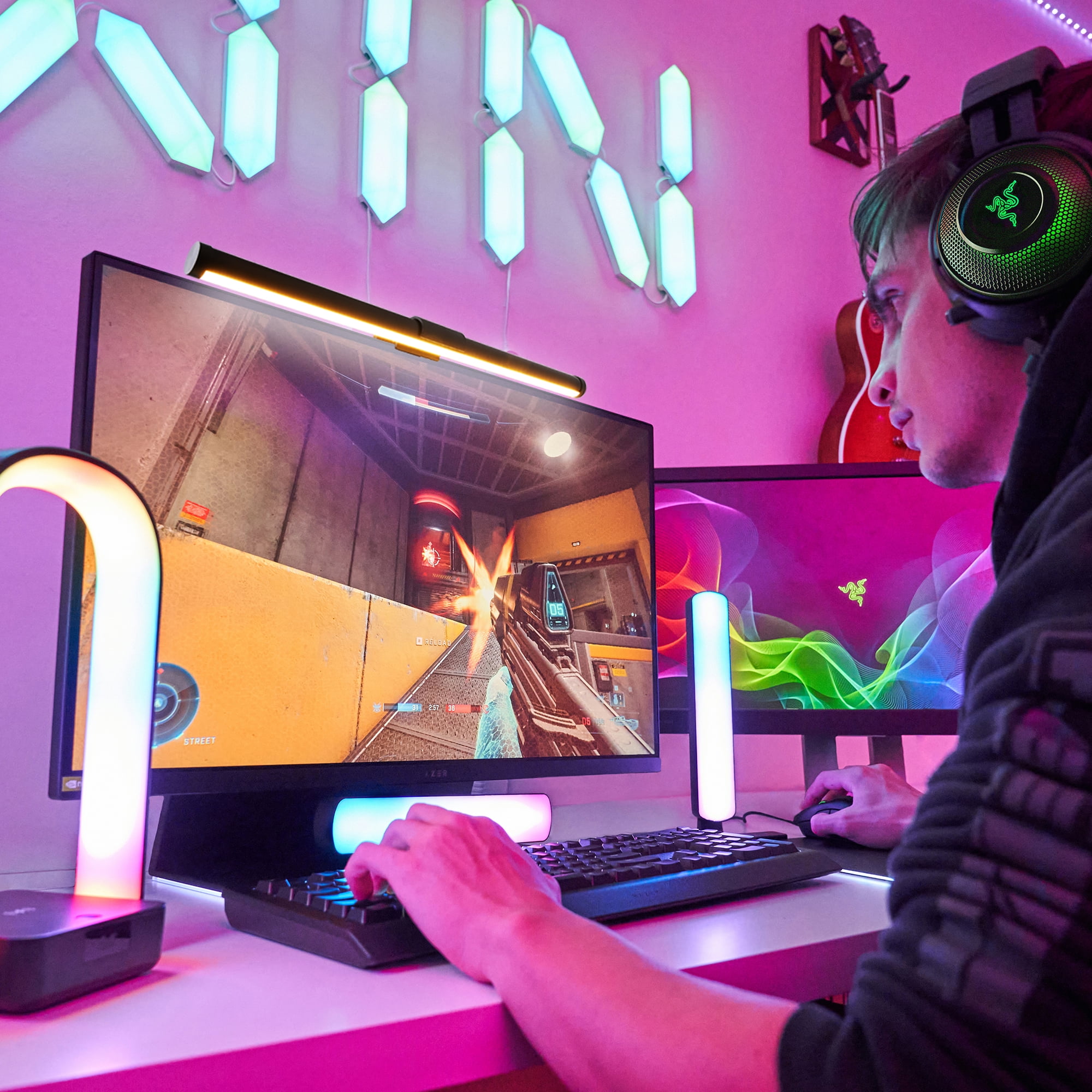 Monster LED Duo Monitor Light Bars with Smart Color Control and Razer Chroma Sync (RGB, 18.80 in) cxhlw