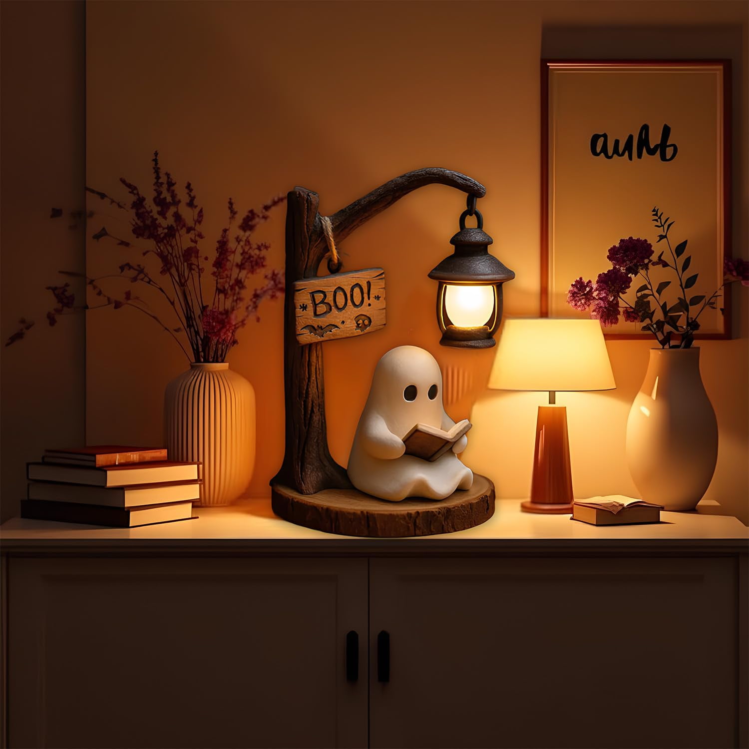 Generic Ghost Reading Book Lamp, 3D Resin LED Night Light for Bedroom Decor (White, 6 in) lyw2k