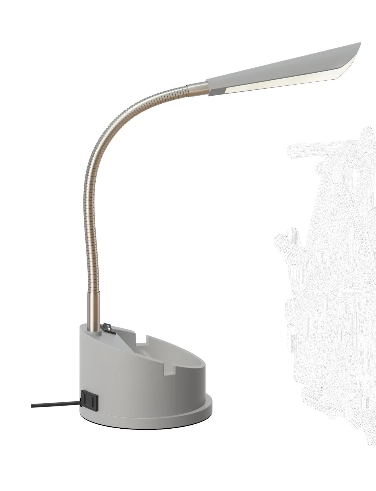 Mainstays LED Gooseneck Desk Lamp with Integrated Power Outlet (Gray, 16.25 in) lw4ul