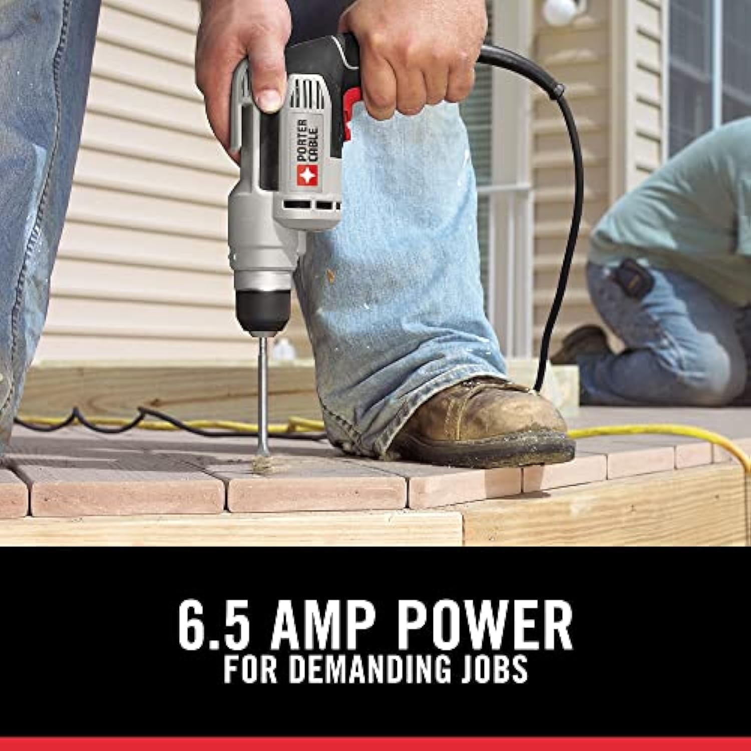 PORTER-CABLE Corded Drill, Variable Speed, 6.5-Amp, 3/8-in Chuck (White, 1 Pack) f7vnb