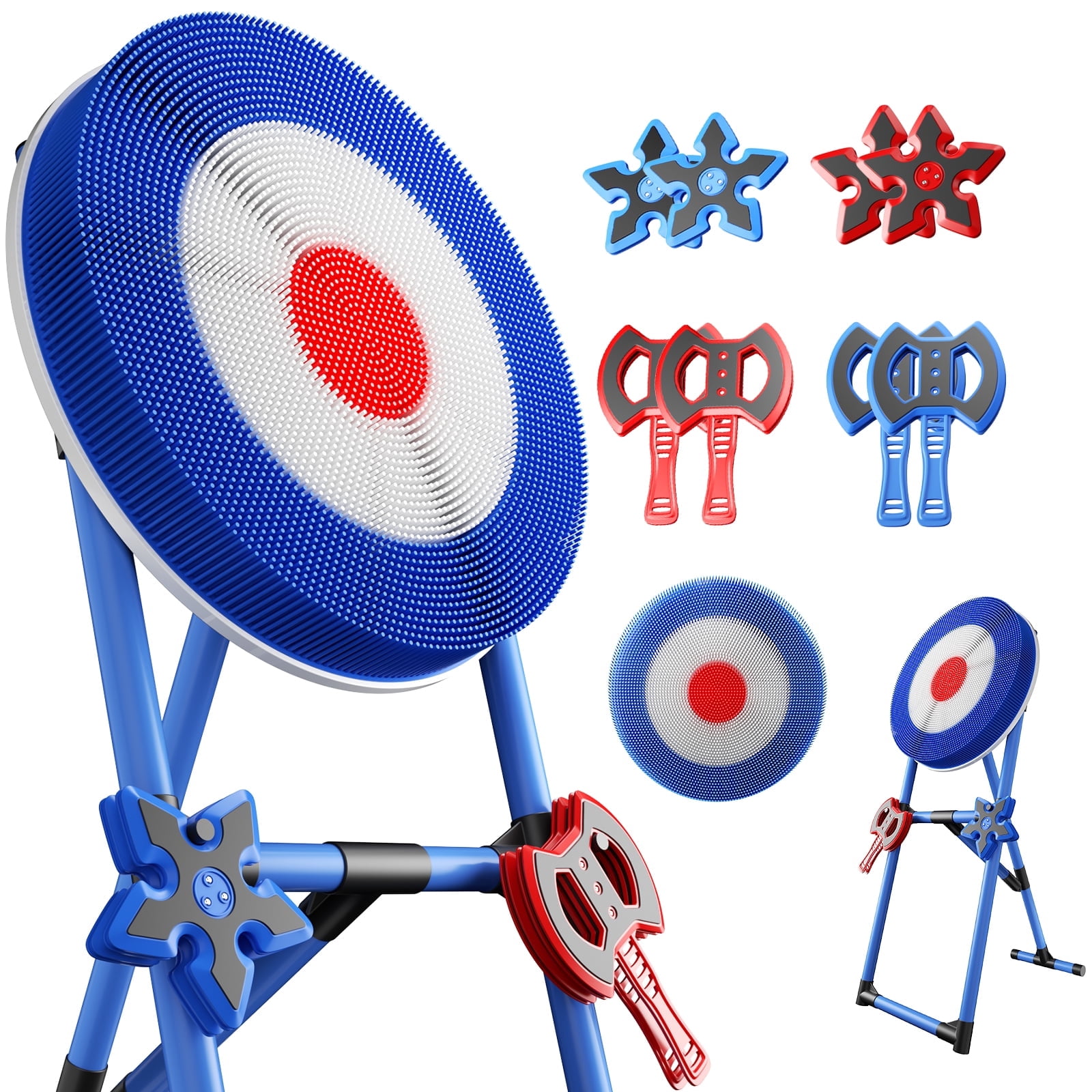 SENCHO GINSYTALIOR Family Axe Throwing Game Set with 4 Axes and 4 Darts (Blue, 9 Piece Set) f6c5y