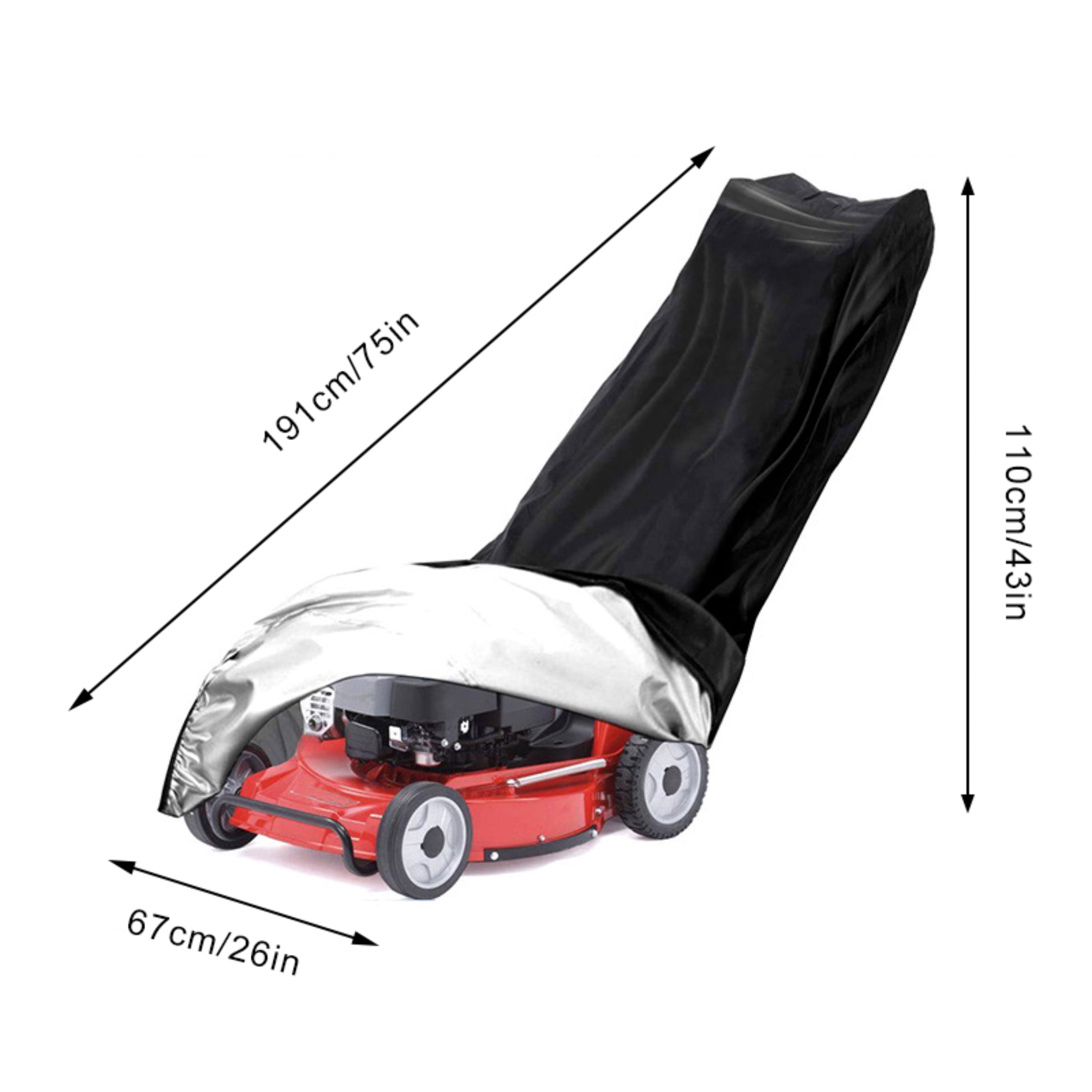 OPTUTUS Heavy-Duty Waterproof Lawn Mower Cover, UV Protection with Drawstring (Black, 75 x 26 x 43 in) xe45x