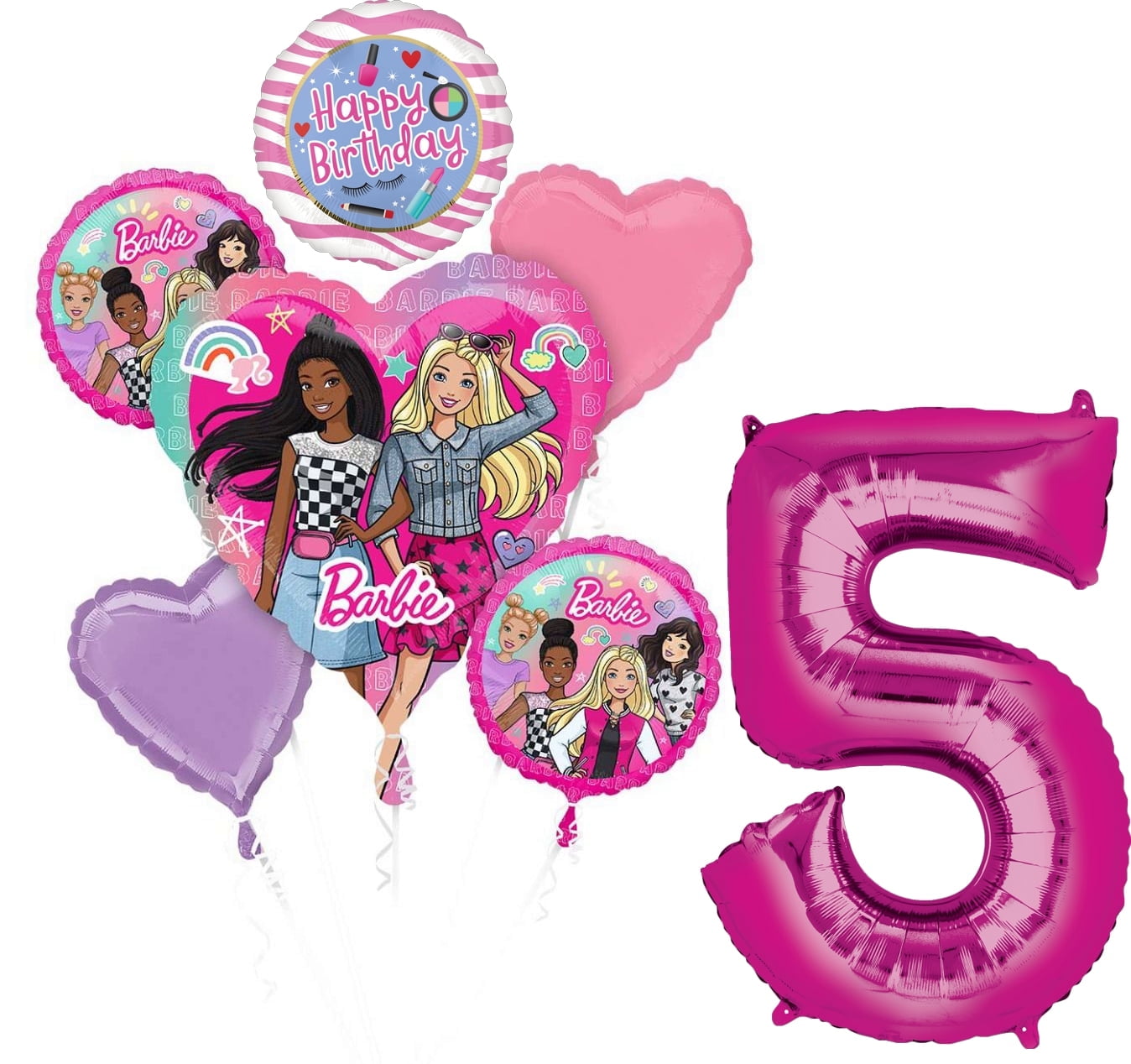 Anagram Barbie Sparkle 5th Birthday Party Balloon Bouquet Decoration Set (Multi-Color, 7-Piece) b0fr9