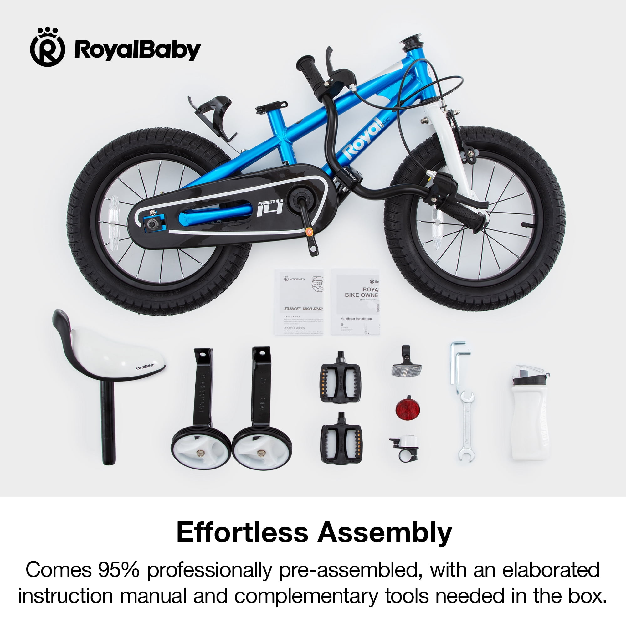Royal Baby 14 in BMX Freestyle Kids Bike with Training Wheels (Blue, 14 in) yqirx