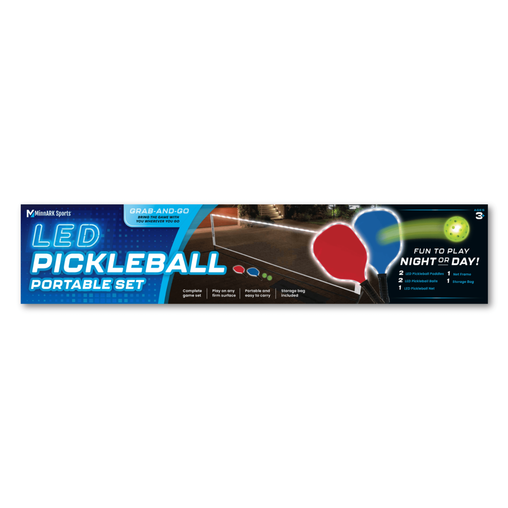 MinnARK LED Pickleball Set with Light-Up Net, Paddles, and Balls (142 in) qoe08