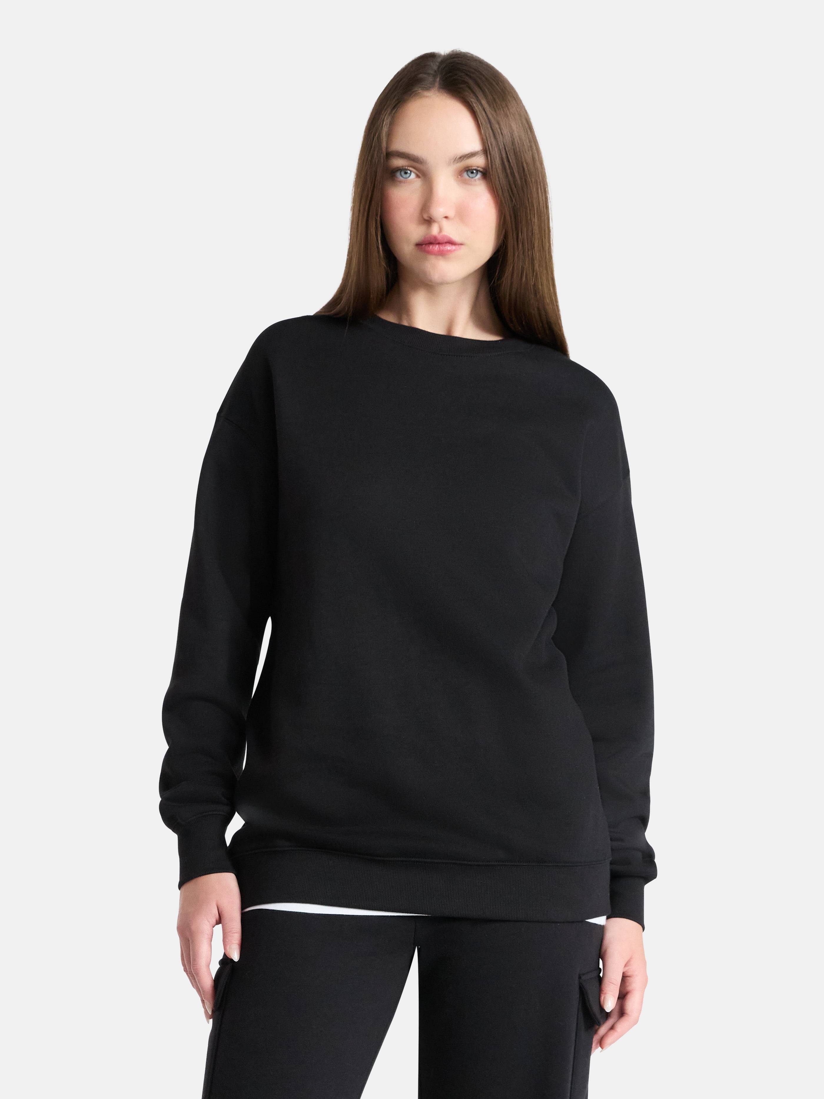 No Boundaries Women's Fleece Oversized Crewneck Sweatshirt (Black, S) kv7rt