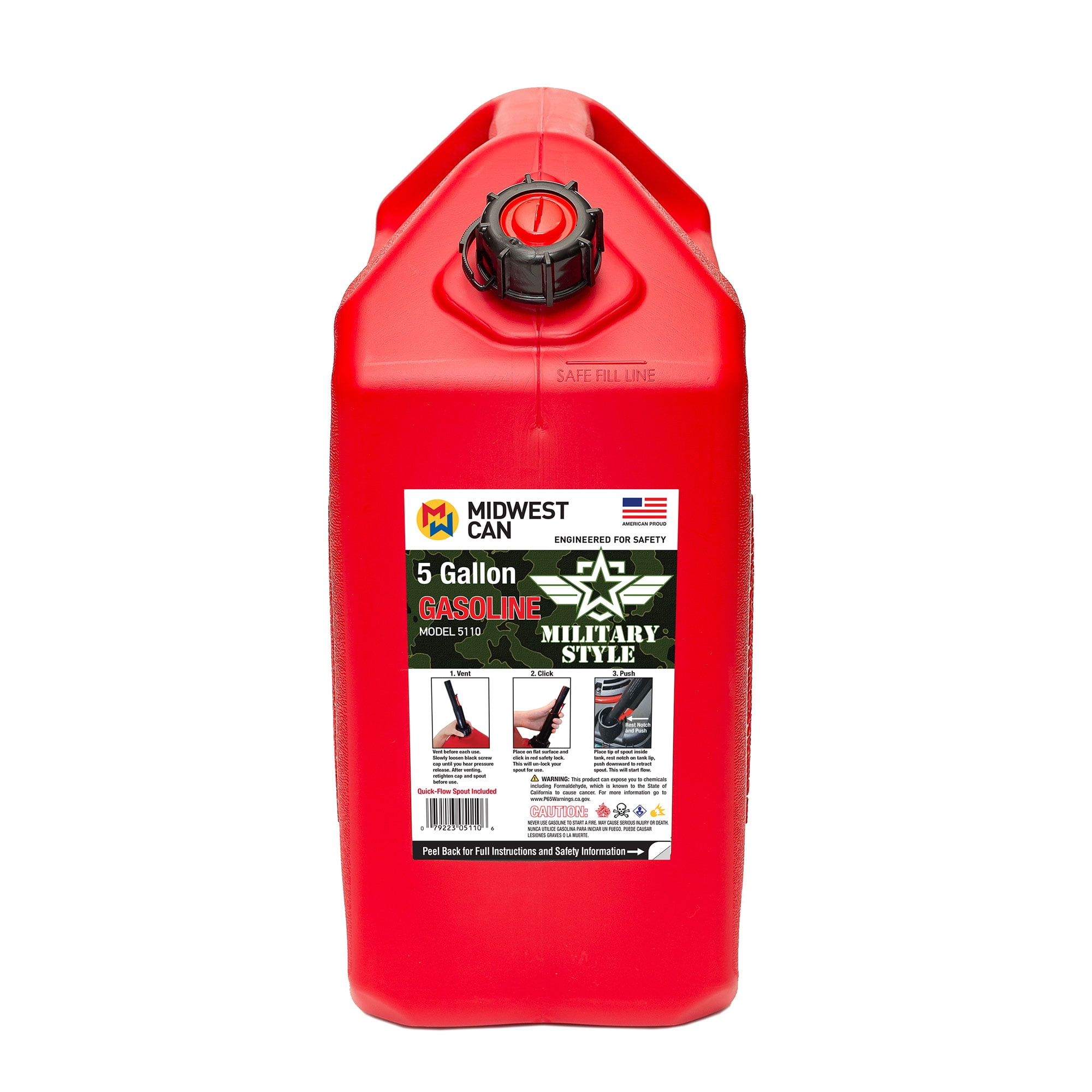 Midwest Can 5110 Military Style Gasoline Fuel Container (Red, 5 gal) z4mvl