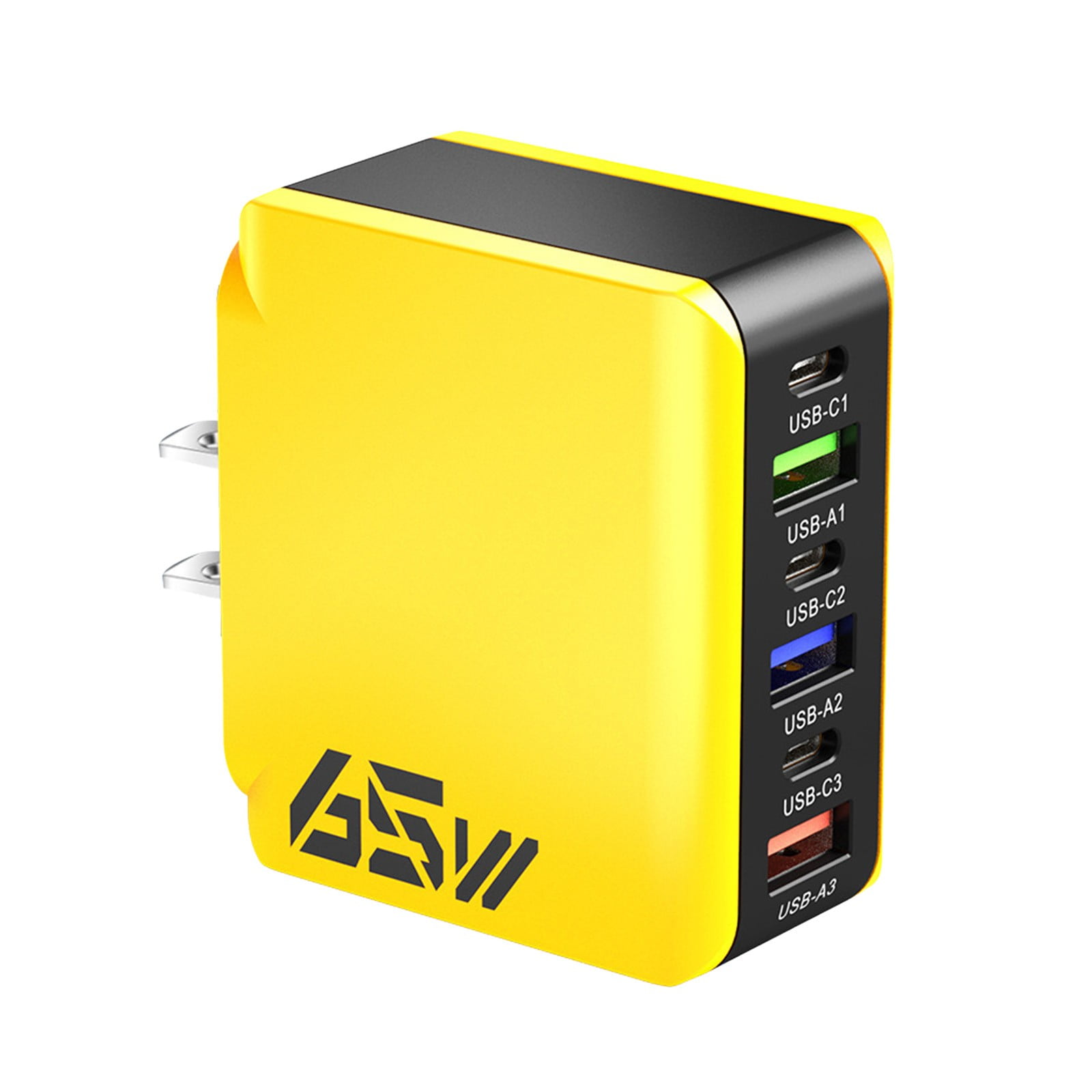 Konghyp 65W Multi Port Fast Charging Hub, 6-in-1 USB-C and USB-A Desktop Charger, Compact Travel Power Adapter (Yellow, 65W) jm8no