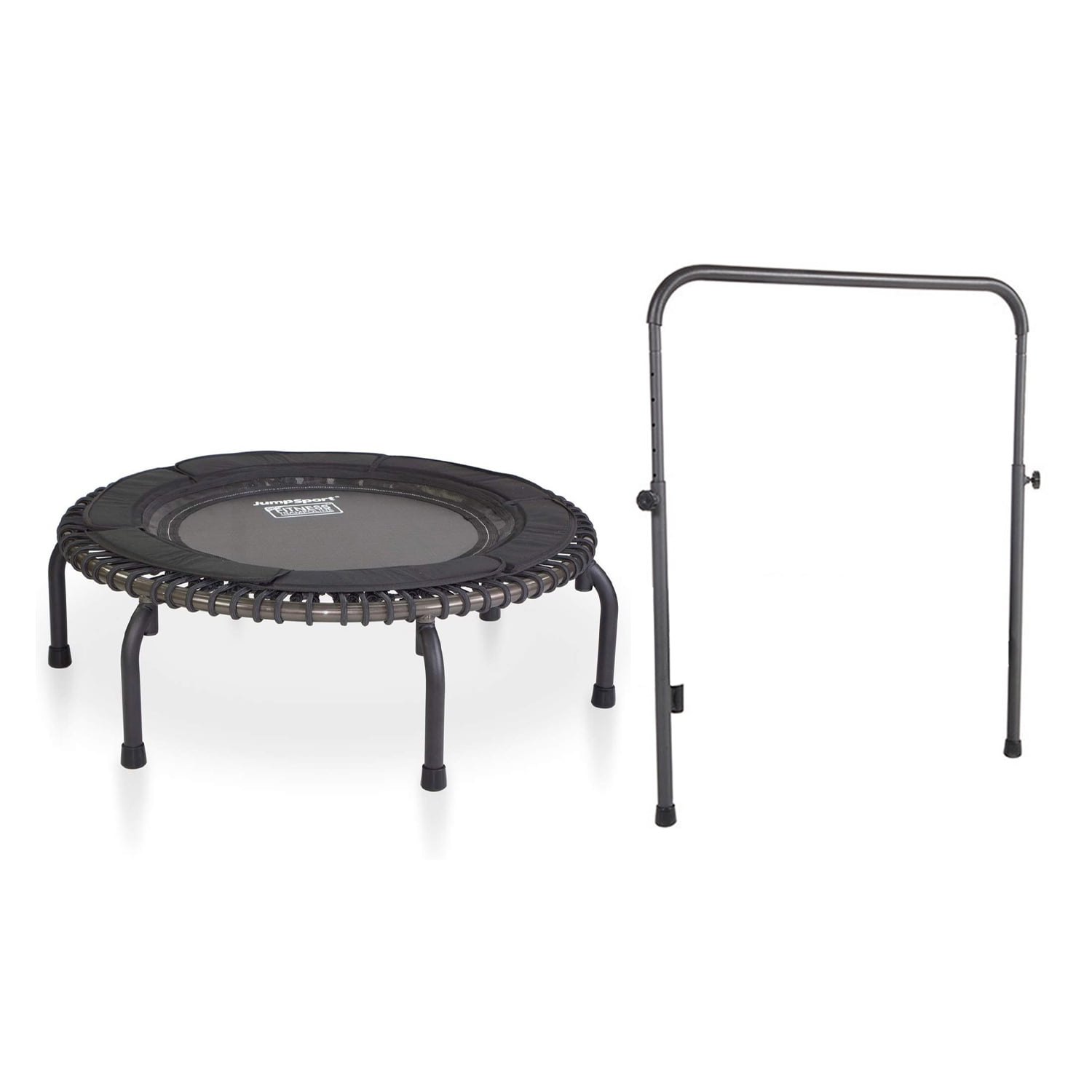 JumpSport 370 PRO Indoor Fitness Trampoline with Adjustable Handle Bar (Black, 39 in) hq6eu