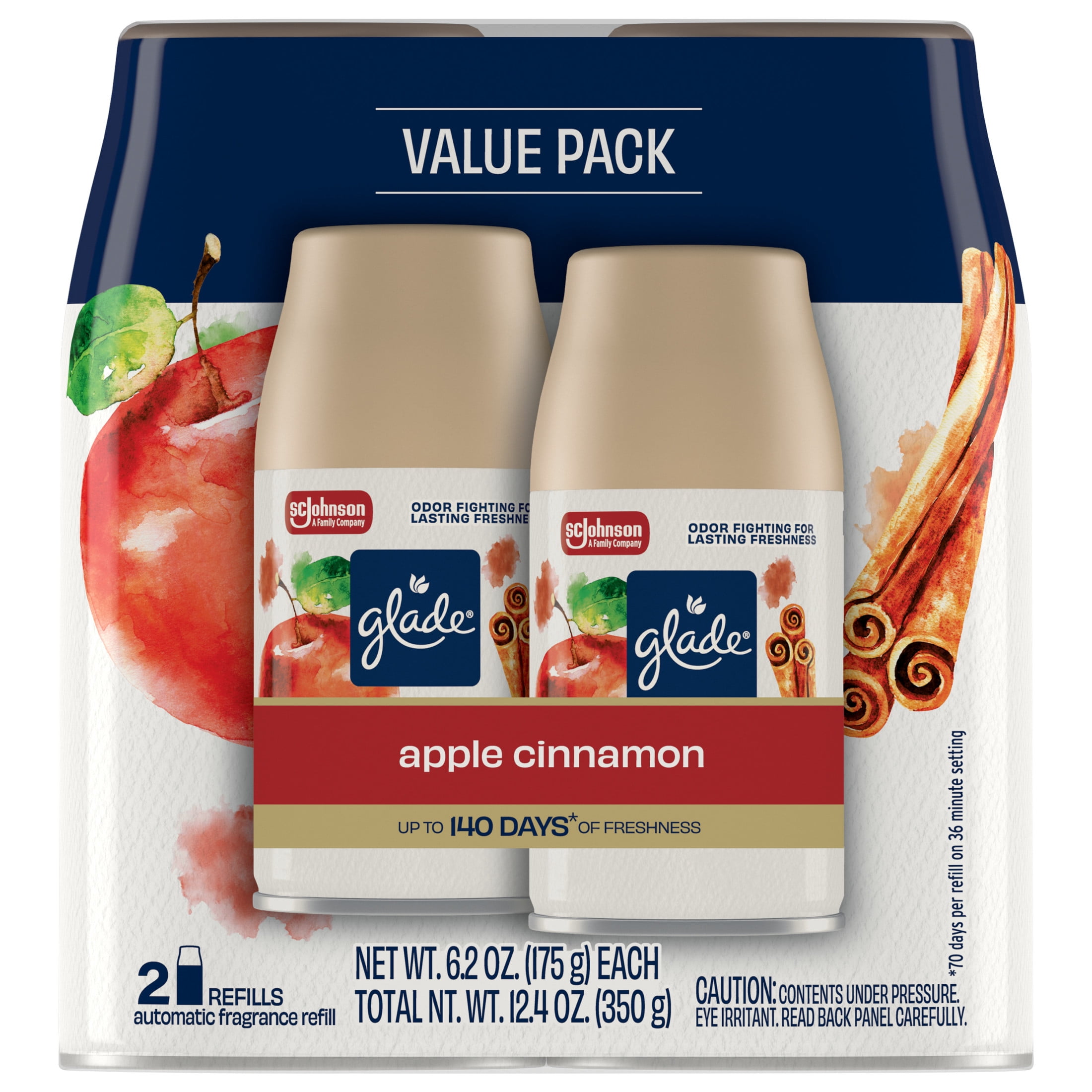 Glade Automatic Spray Air Freshener Refill, Apple Cinnamon Scent, Long-Lasting Fragrance (2 Count, 12.4 oz) z4j7f