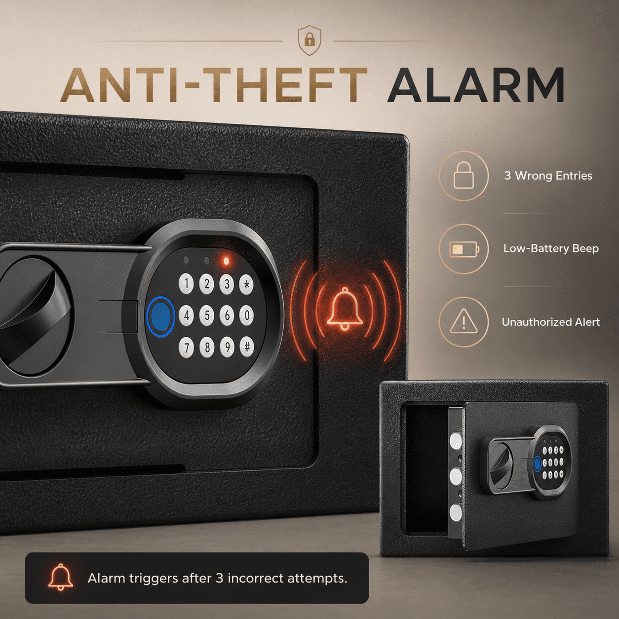 Lucklife Biometric Fingerprint Security Safe, Electronic Keypad Home Lock Box with LED Light (Black, 0.44 cu ft) 4slms - Image 5