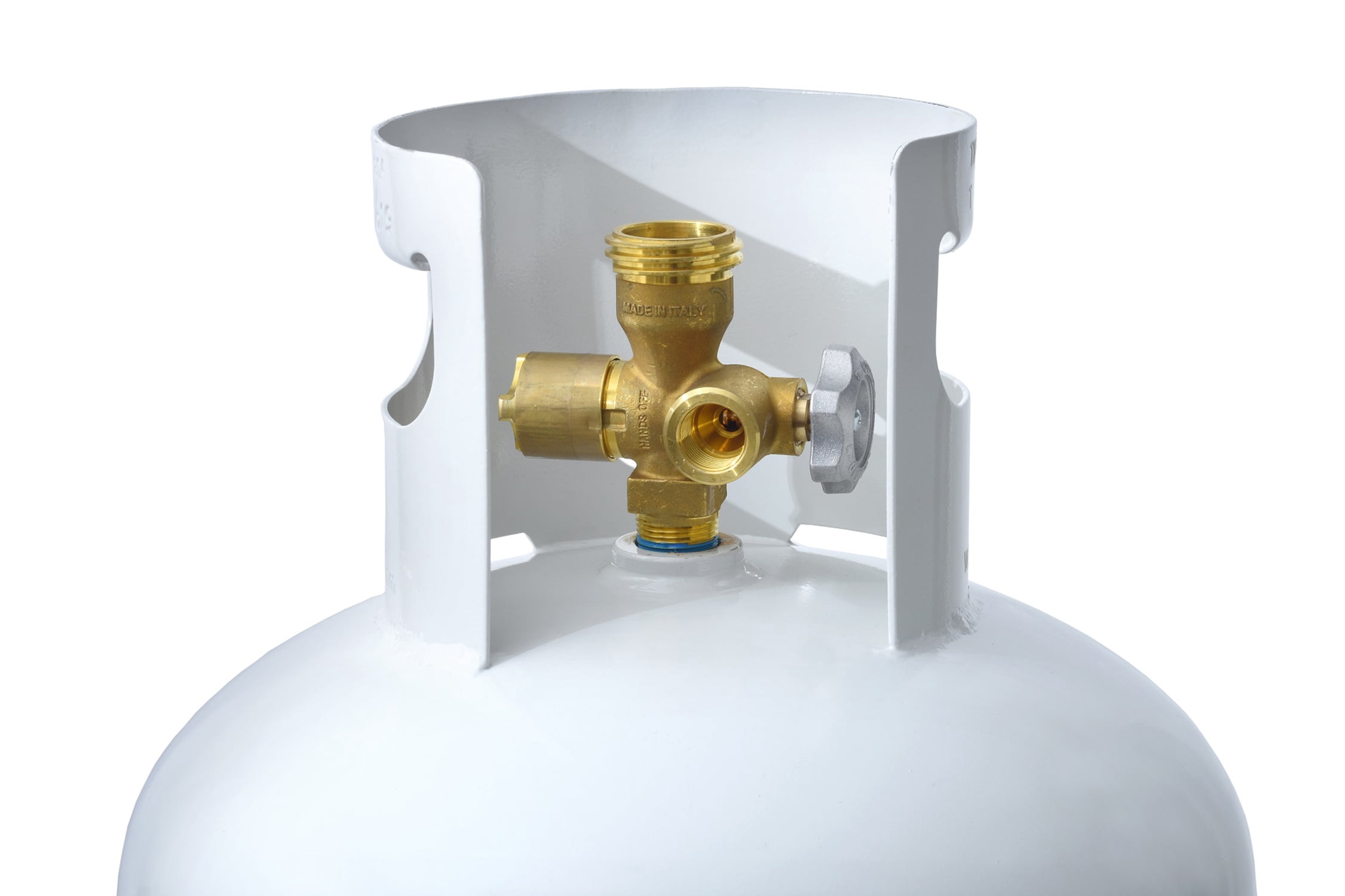 Flame King Propane Tank, High-Capacity Multi-Valve Steel Cylinder (White, 100 lb) 6kbvp