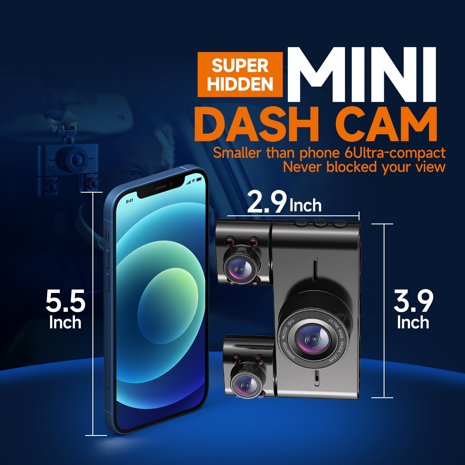 HUPEJOS 4-Channel Dash Cam 360° Car Camera System with 64GB Card, Voice Control, 2K Front & 1080P Interior/Rear Recording, WiFi & Night Vision (Black, 3.16 in Screen) x84ca