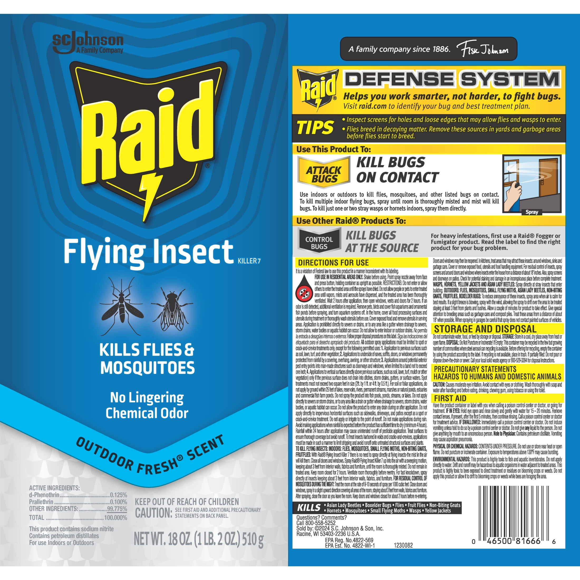 Raid Flying Insect Killer 7, Fast-Acting Bug Spray for Flies and Mosquitoes (Outdoor Fresh Scent, 18 oz) qel73