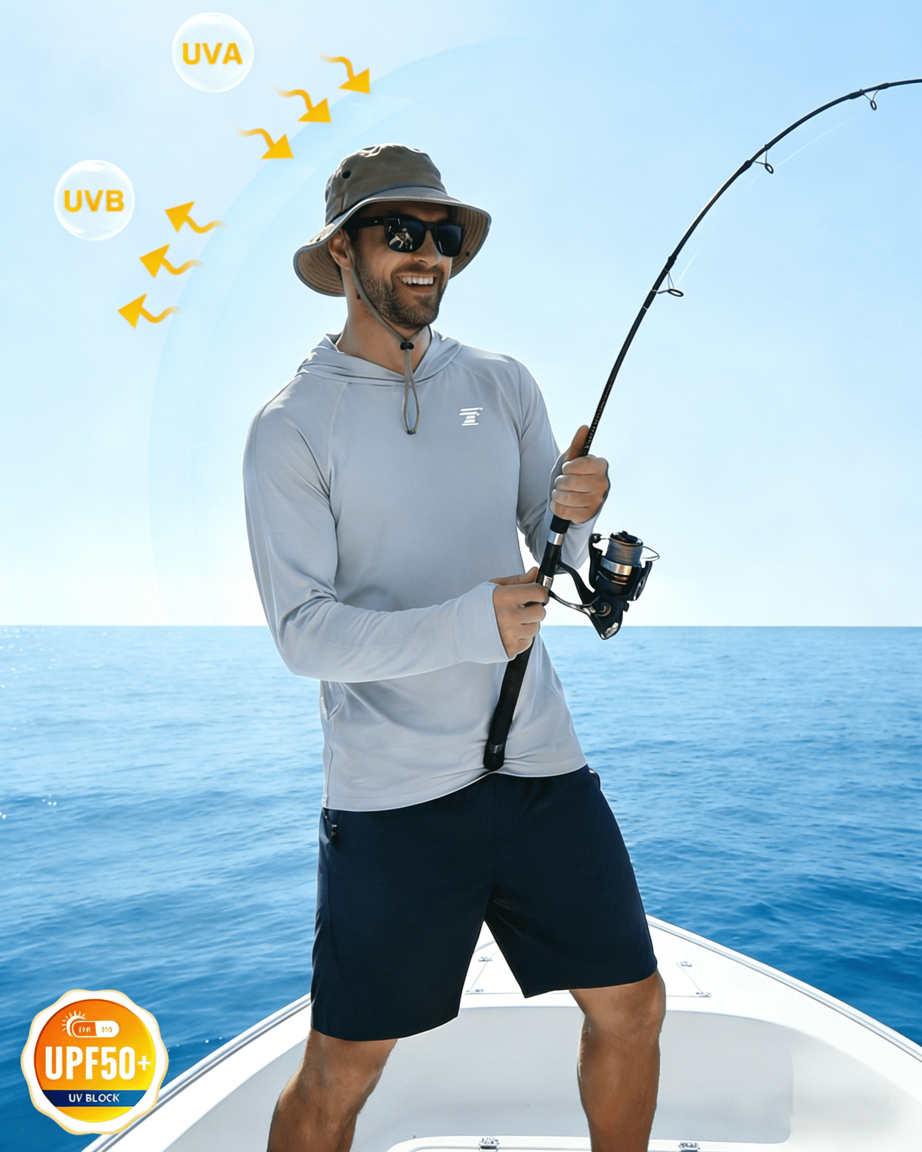 TELALEO Men's UPF 50+ Sun Protection Fishing Hoodie Performance Long Sleeve Shirt (Grey, L, 2 Pack) n2t3t