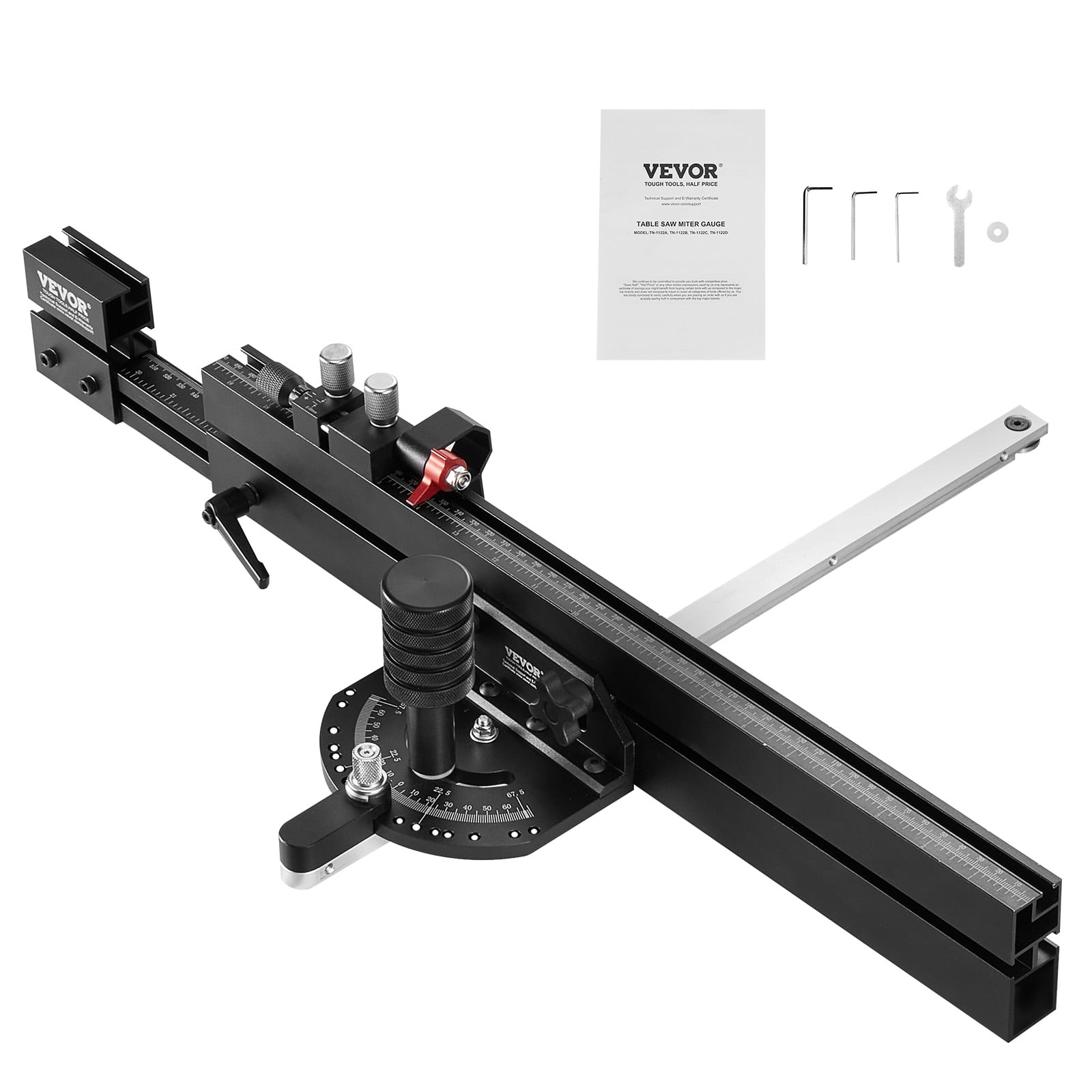 VEVOR Precision Miter Gauge for Table Saw, Aluminum Alloy Woodworking Tool with 15 Angle Stops and Adjustable Spring Loaded Plunger (Black, 19-35 in) 8z6sn
