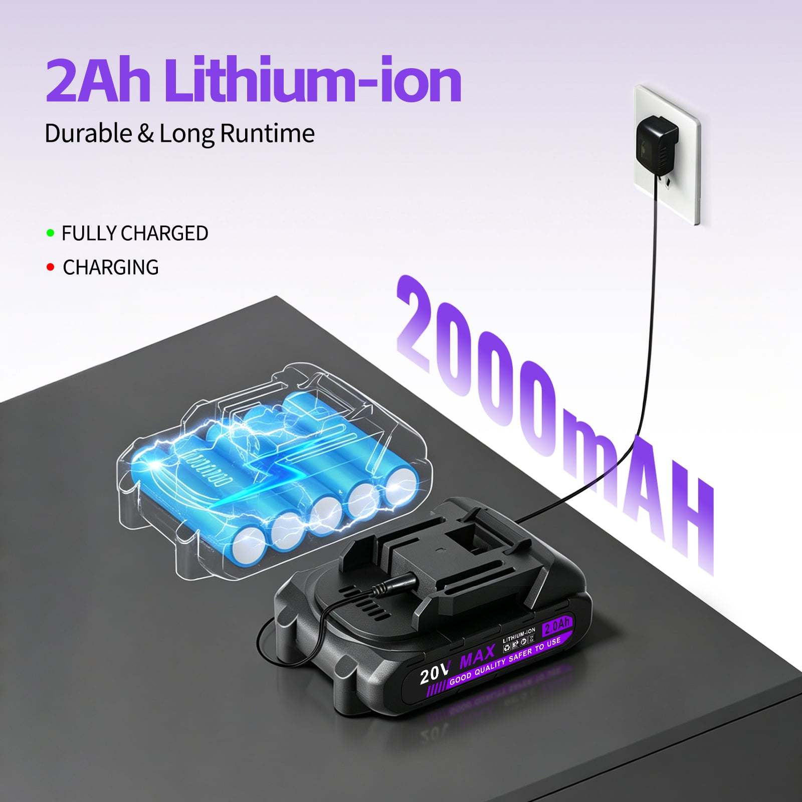 Loonpon 20V Cordless Power Drill Set with Battery and Charger (Purple, 3/8-Inch Chuck) yx8e0