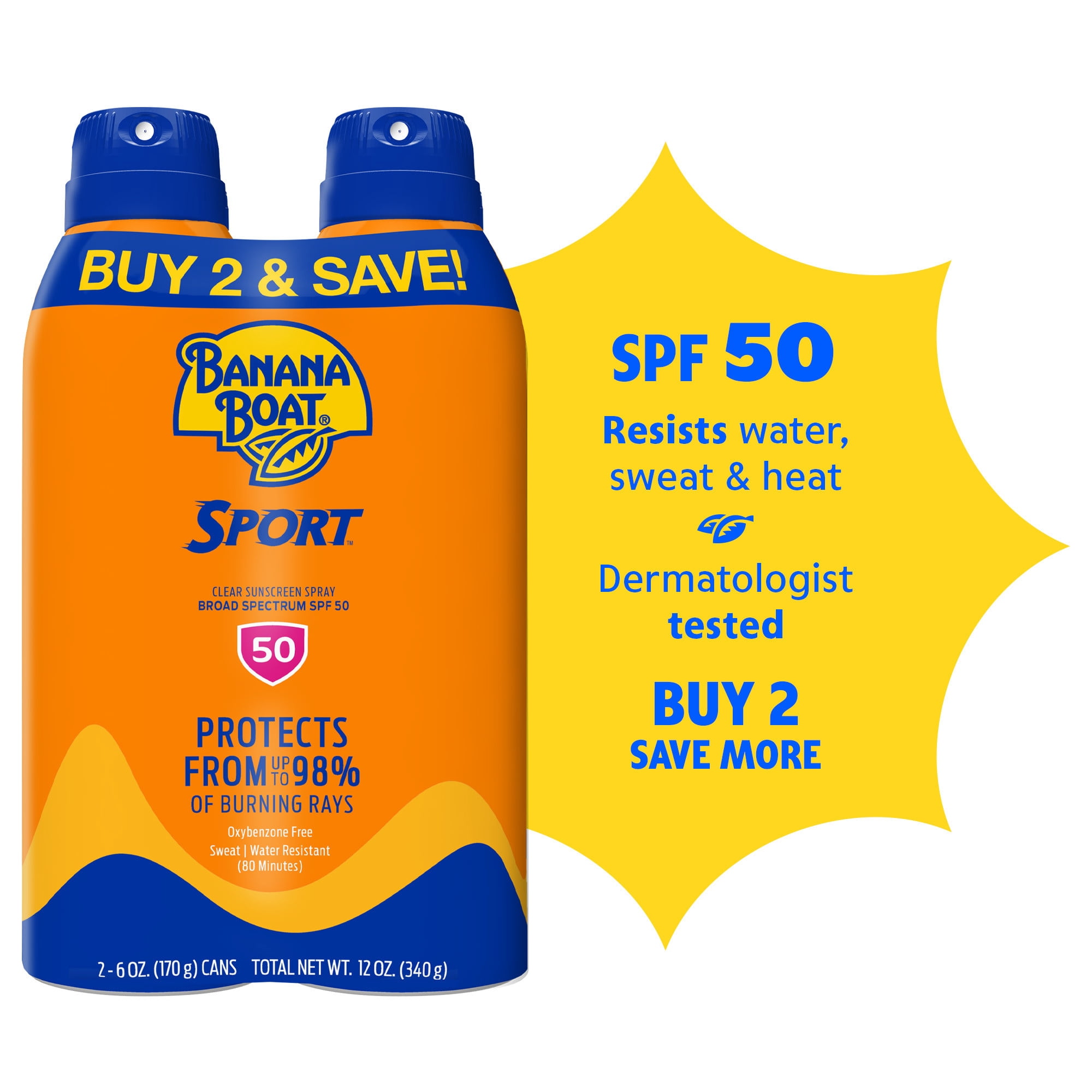 Banana Boat Sport Ultra Sunscreen Spray SPF 50 Broad Spectrum Protection (Twin Pack, 12 oz Total) 17gl9