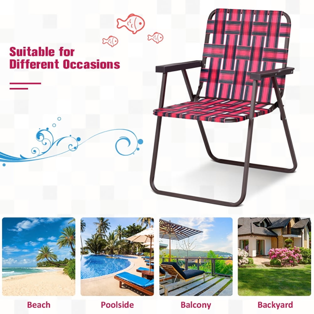 Canddidliike Folding Beach Chair Set, Heavy-Duty Outdoor Camping Lawn Chairs with Cup Holder (Red, 6 Pack) 9gwhl
