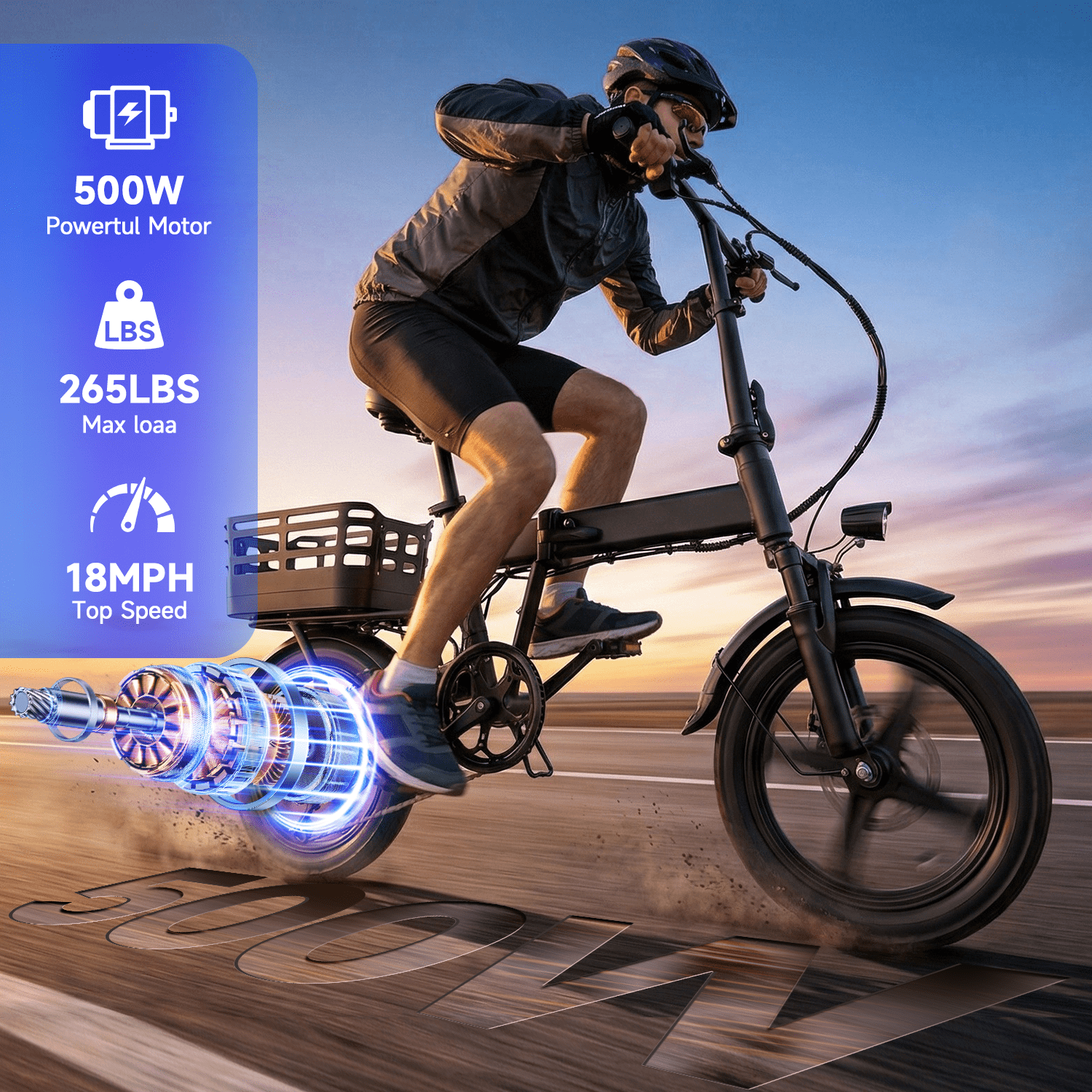 BroPath Folding Electric Bike for Adults, 350W Motor Commuter E-Bike with Rear Basket, Multi-Shock Absorption (Black, 14 in) kakpx