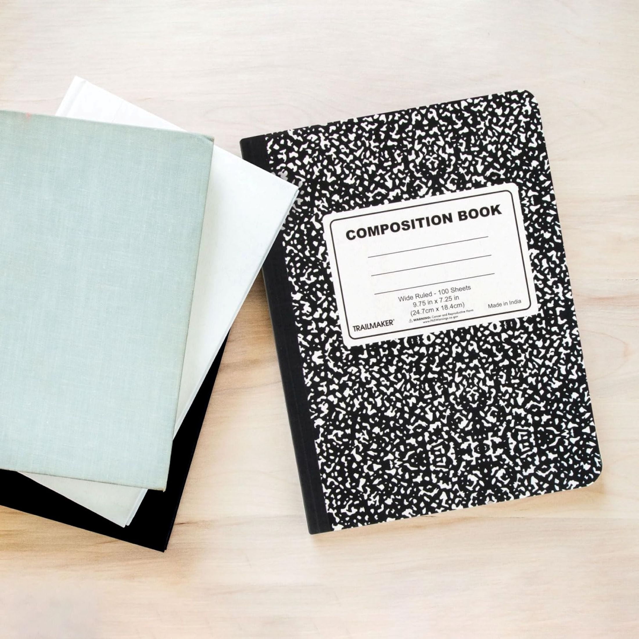 Trailmaker Wide Ruled Composition Notebooks, Durable Hardcover Journal for School and Office (Black, 50 Pack, 9.75 in x 7.5 in) 5hbjc