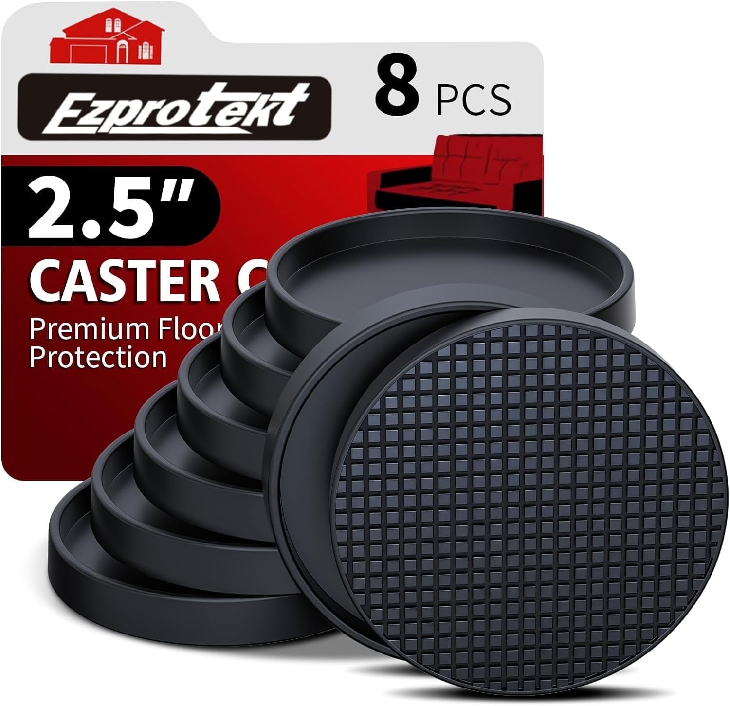 Ezprotekt Non-Slip Furniture Coasters for Hardwood Floors, Heavy-Duty Rubber Floor Protectors for Bed and Couch (Black, 2.5 in, 8 Pack) 7d0ev