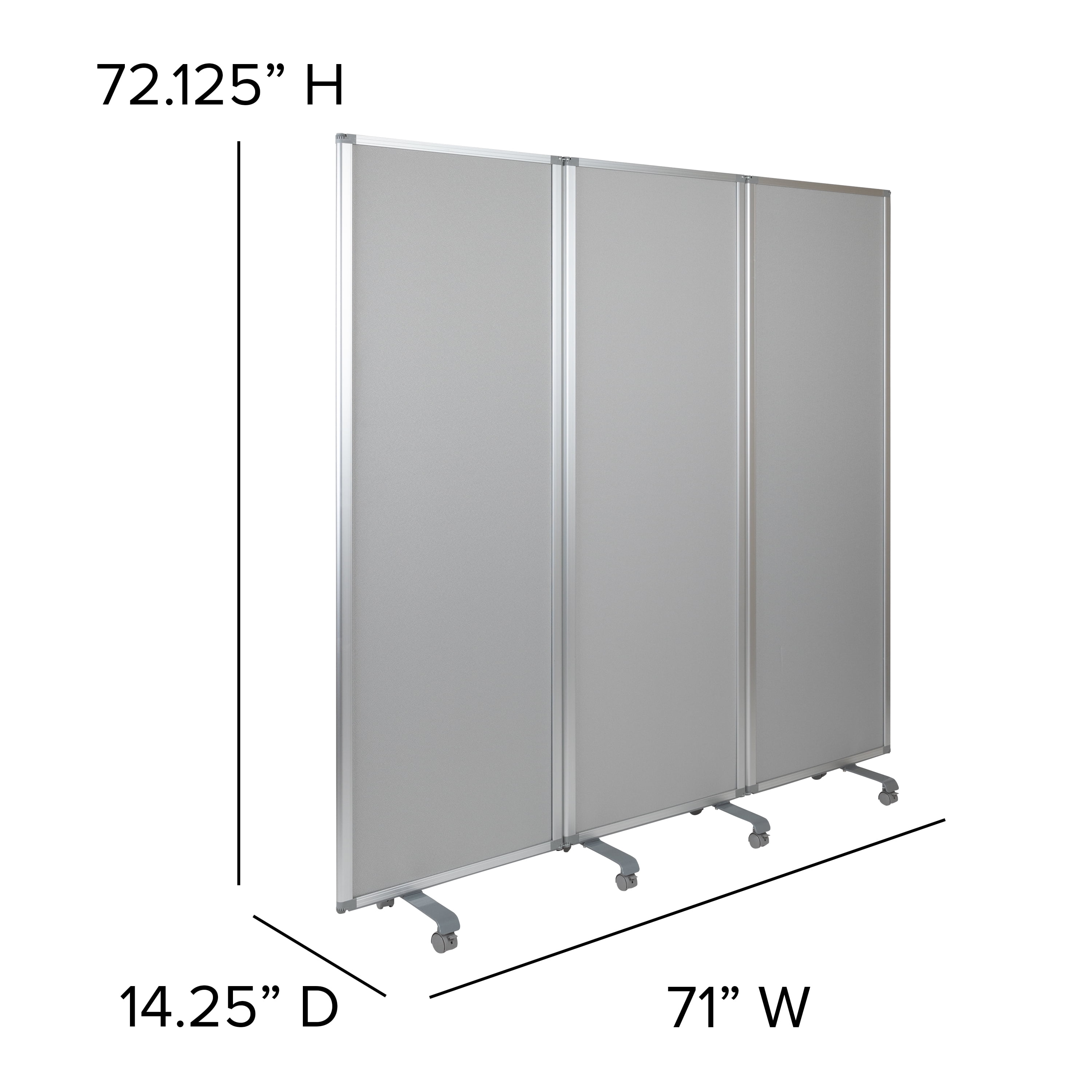 BizChair Mobile Magnetic Whiteboard and Fabric Room Divider (White, 72 in H x 24 in W, 3 Sections) v499p