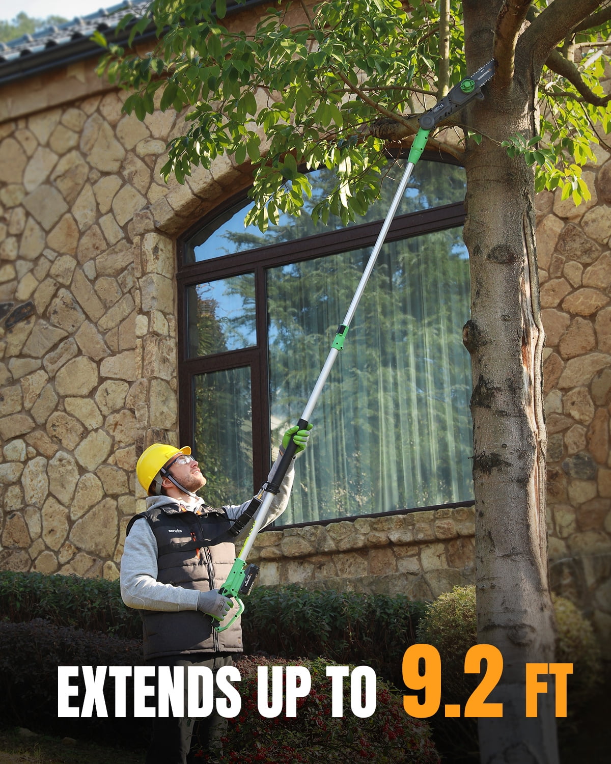 WORKPROX 20V Cordless Electric Pole Saw for Tree Trimming (Green, 9.2 ft Reach) hnhzf