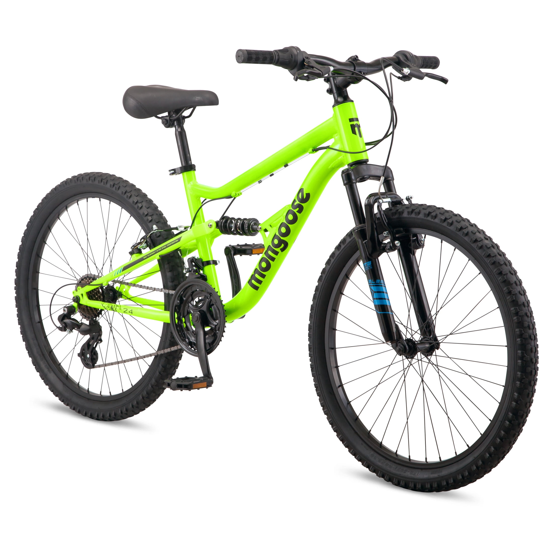 Mongoose Status Dual Suspension Mountain Bike (Yellow, 24 in Wheels, 21 Speeds) 3csz5