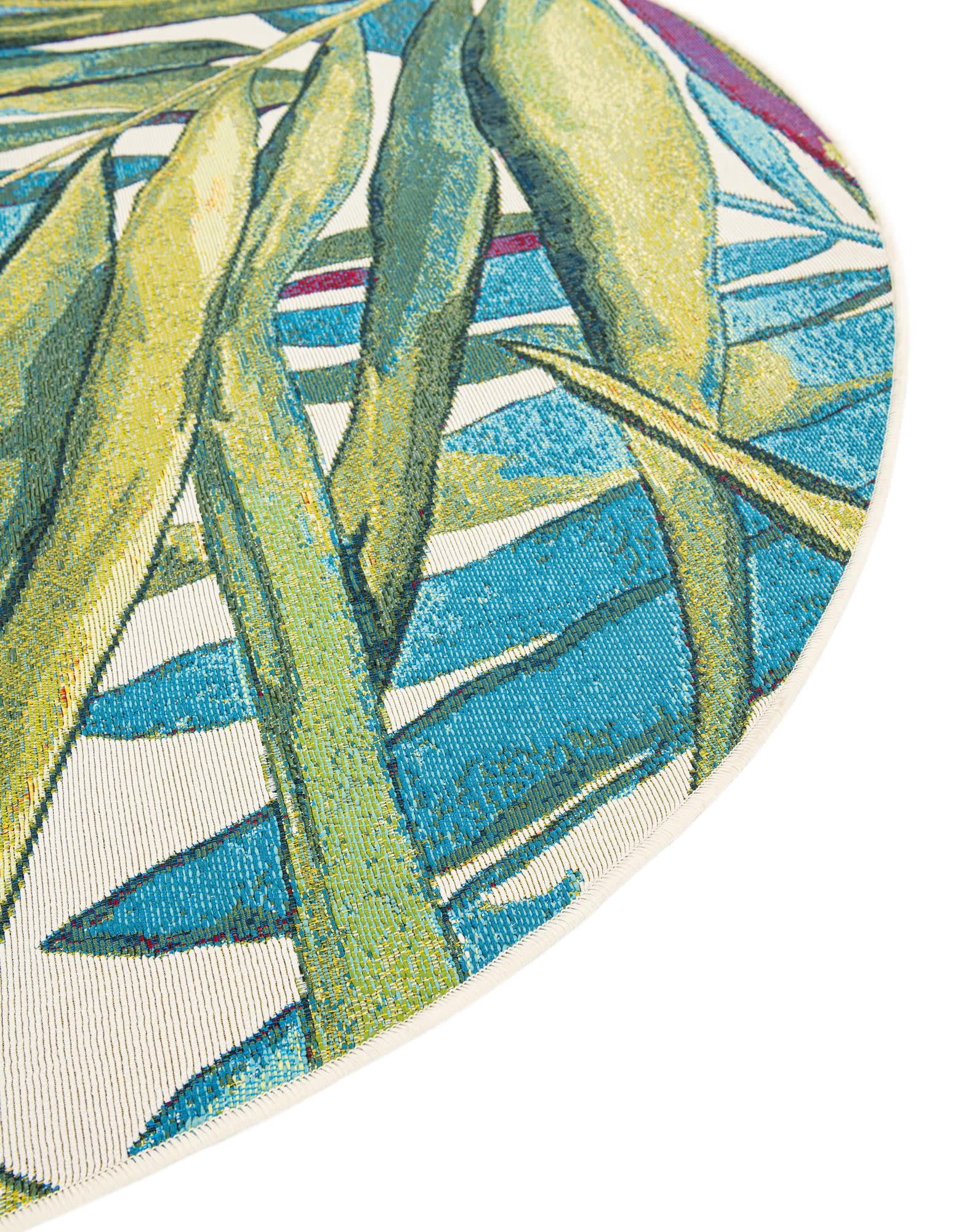 Unique Loom Outdoor Botanical Collection Area Rug (Jungle, Blue, 4 ft 1 in Round) 6wxob