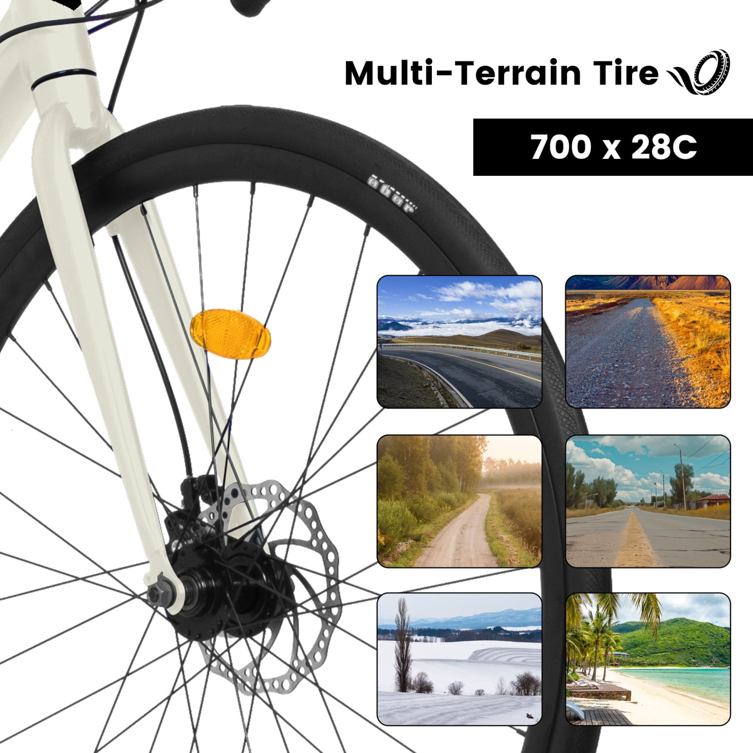 Voqoomkl 16-Speed Aluminum Road Bike, Lightweight Hybrid Commuter Bicycle with Disc Brakes (Cream, 700C) wq8jm