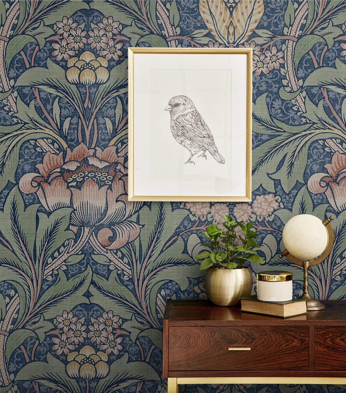 NextWall Morris Flower Peel and Stick Wallpaper (Blue, 20.5 in. x 18 ft.) eqdp9