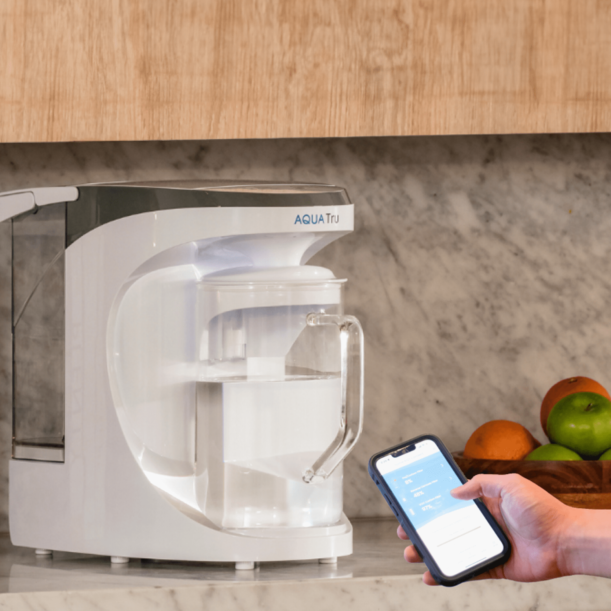 AquaTru Carafe Smart Countertop Water Purifier System, 4-Stage Reverse Osmosis Filtration (White, 14x7.5x13 in.) h7ibm