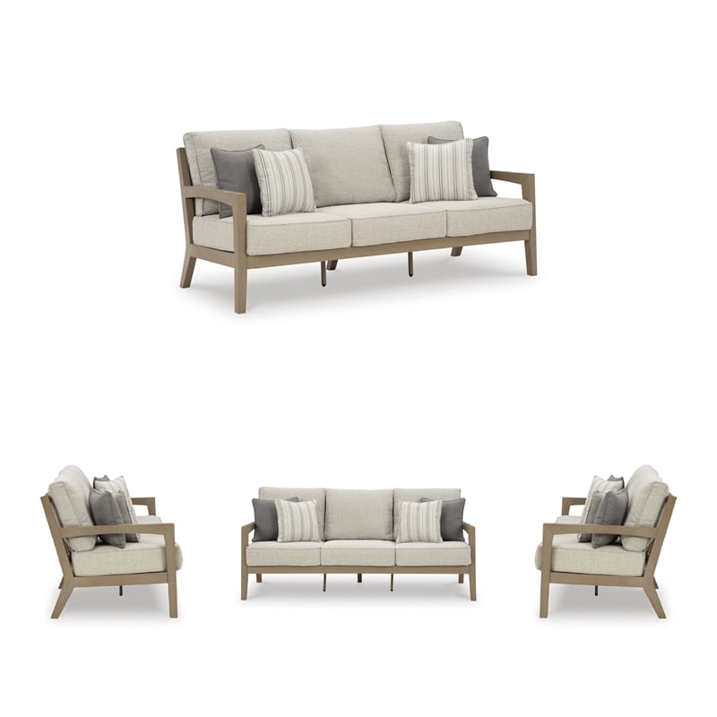 Ashley Furniture Myrtle Shore Outdoor Sofa with Cushion (Beige, 84 in) 00734