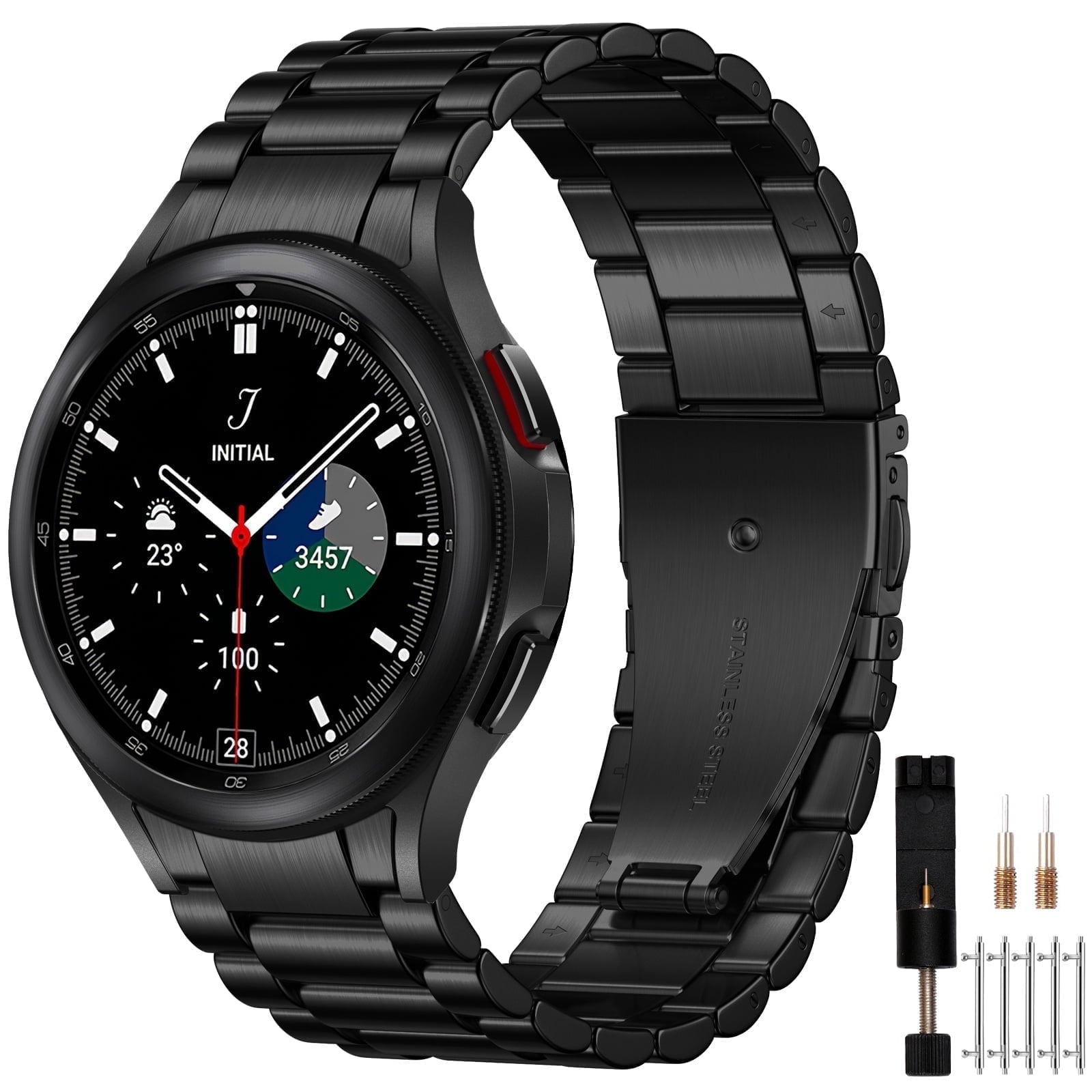 Comvin Stainless Steel Metal Replacement Band for Samsung Galaxy Watch 7/6/5/4 (Black, 20mm) tbu0k
