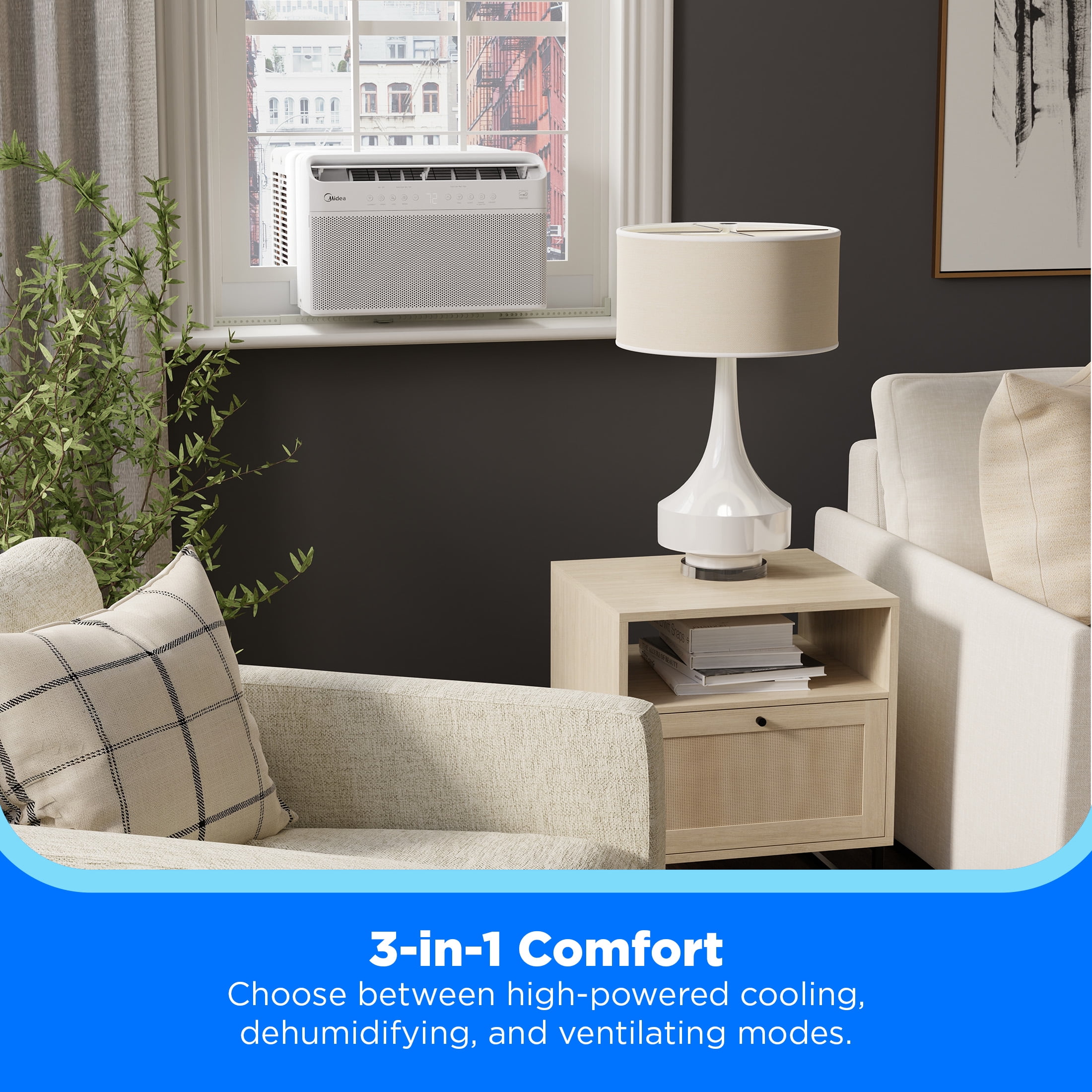 Midea 8,000 BTU Smart Inverter U-Shaped Window Air Conditioner (White, 350 sq ft) t7jnw