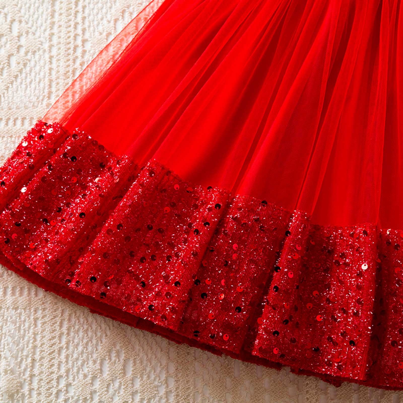 Gelikeya Girls Sequin Sparkly Tutu Dress Sleeveless Party Outfit (Red, 4-5 Years) u3ymr