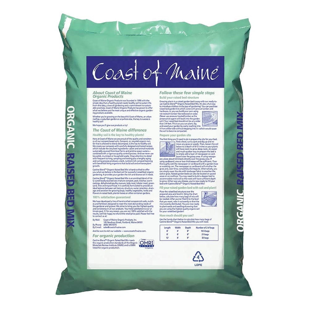 Coast of Maine Castine Blend Organic Raised Bed Mix (Natural Soil for Vegetables, Herbs & Flowers, 1 cu ft) 973k2