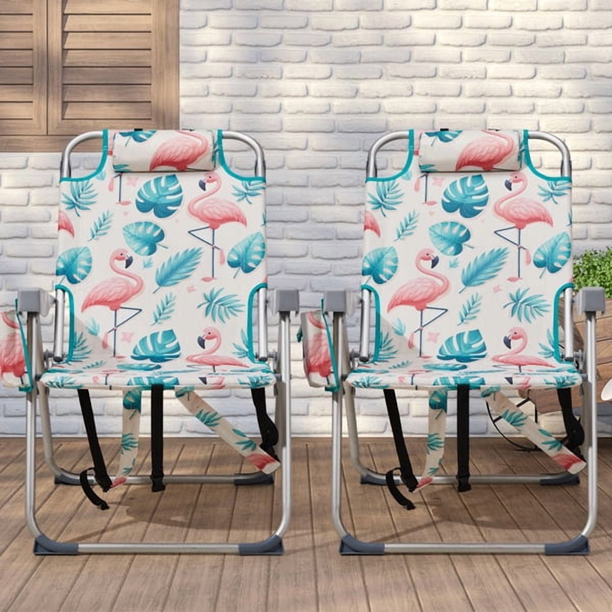 Generic Flamingo Pattern Beach Chair (Silver, 25 in x 28 in x 39 in) 94z5w
