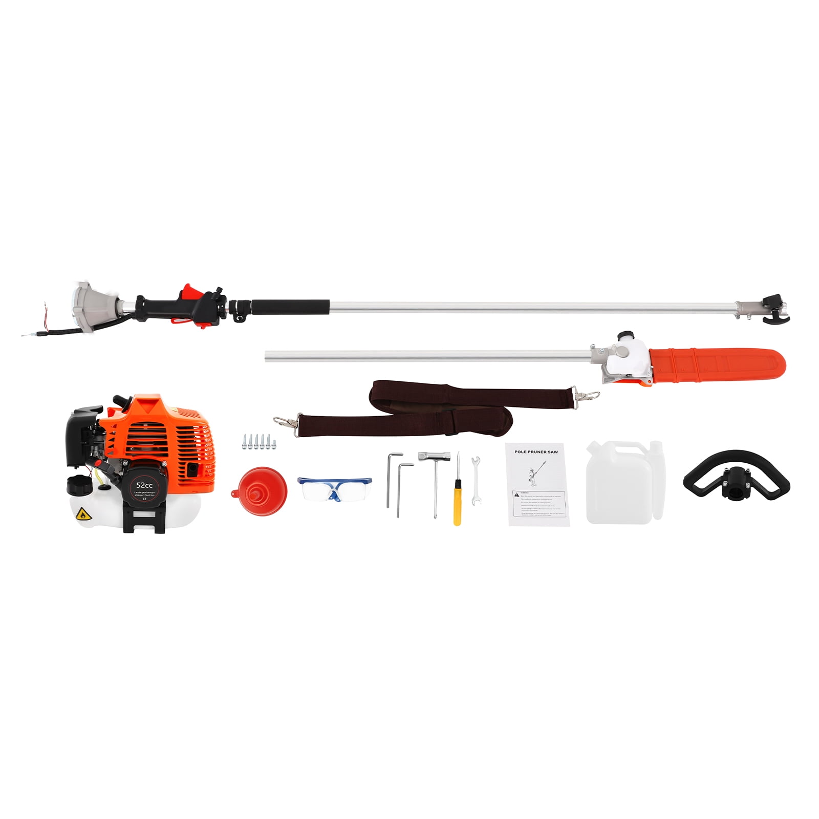 ChicHomey 52CC 2-Stroke Gas Pole Saw Chainsaw, Adjustable Height High Branch Pruner (Orange, 90.55 in) 4ov48